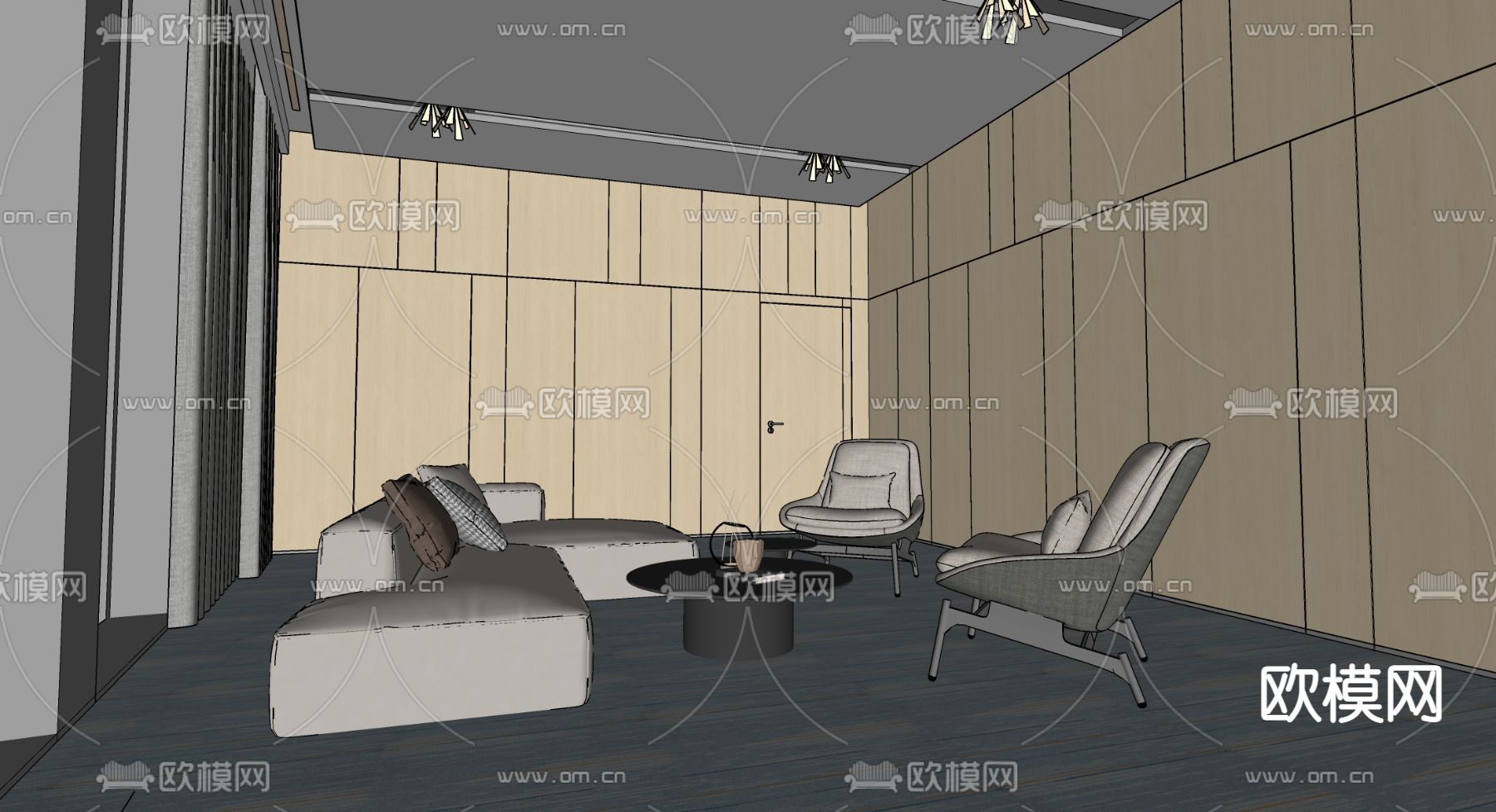 现代接待室su模型下载（渲染图2）