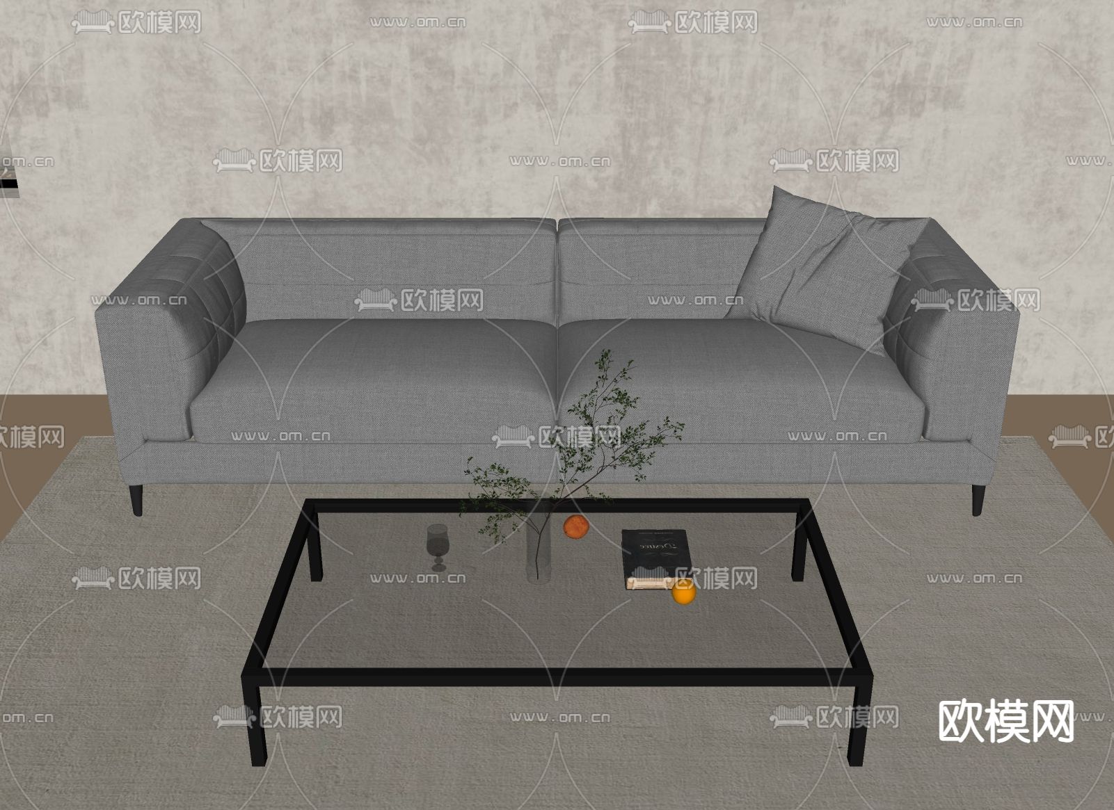 Minotti 现代沙发茶几组合su模型下载（渲染图2）