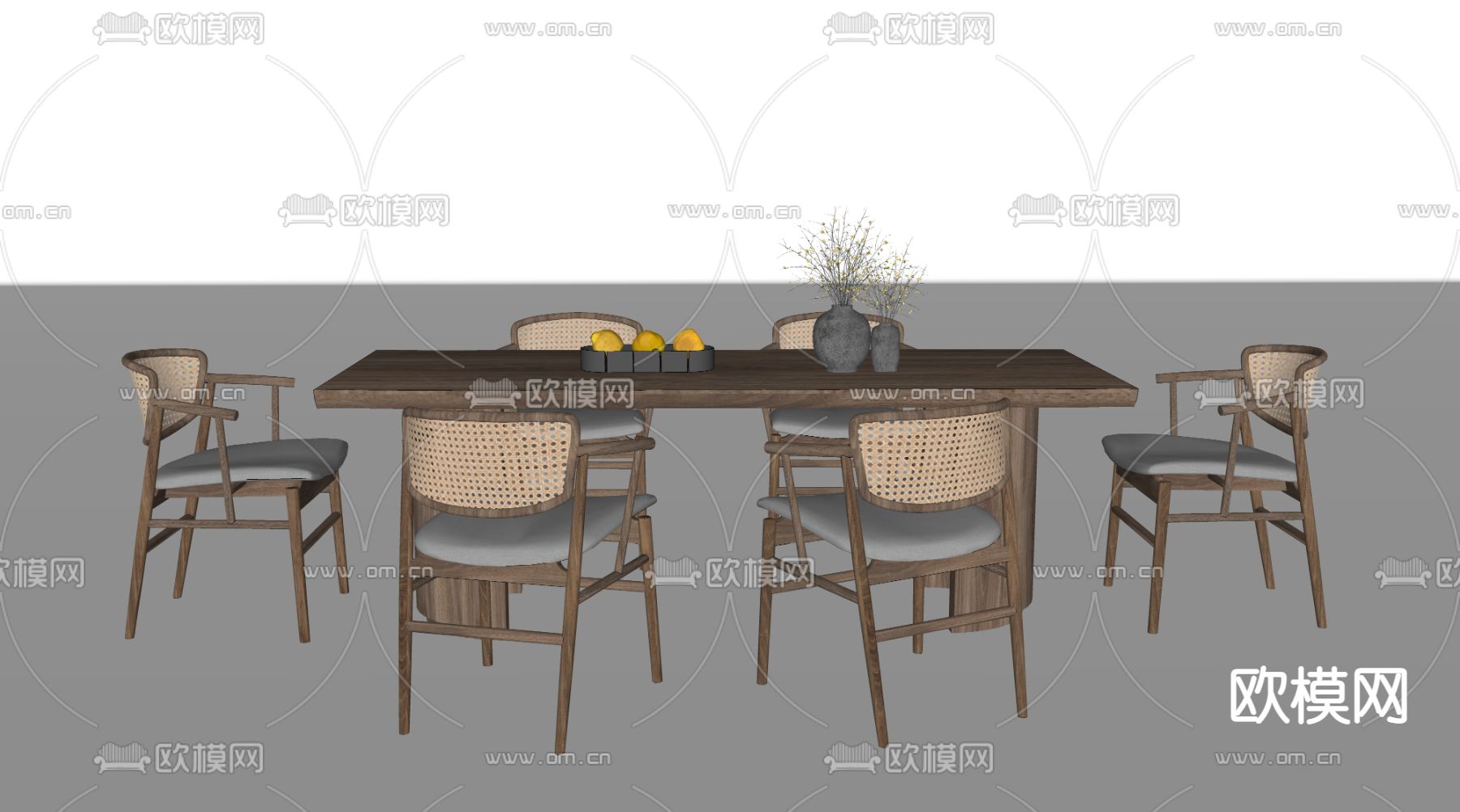 现代实木餐桌椅su模型下载（渲染图2）