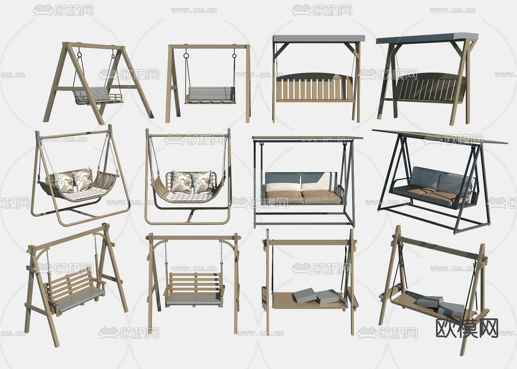 现代户外秋千吊椅3d模型下载