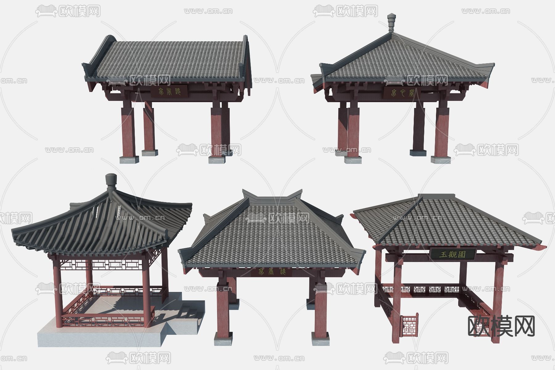 中式四角方亭凉亭景观亭3d模型下载