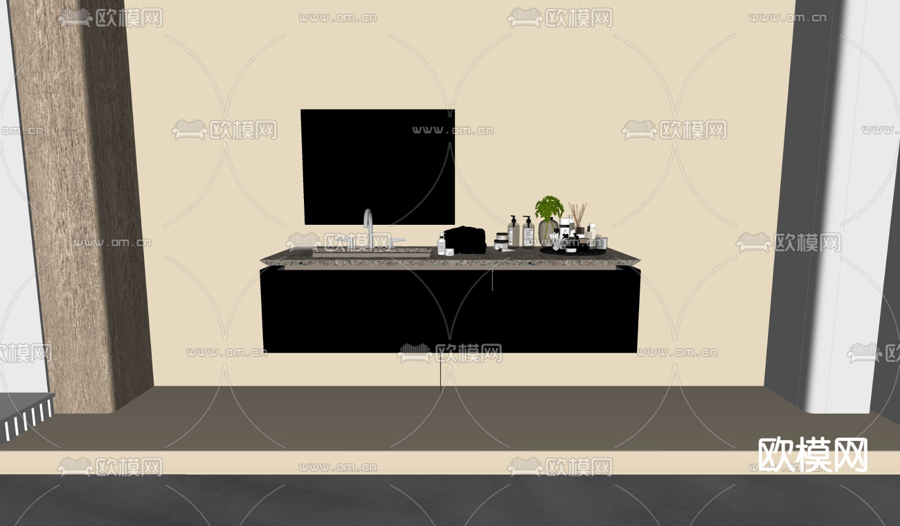 现代洗手盆台盆su模型下载（渲染图2）