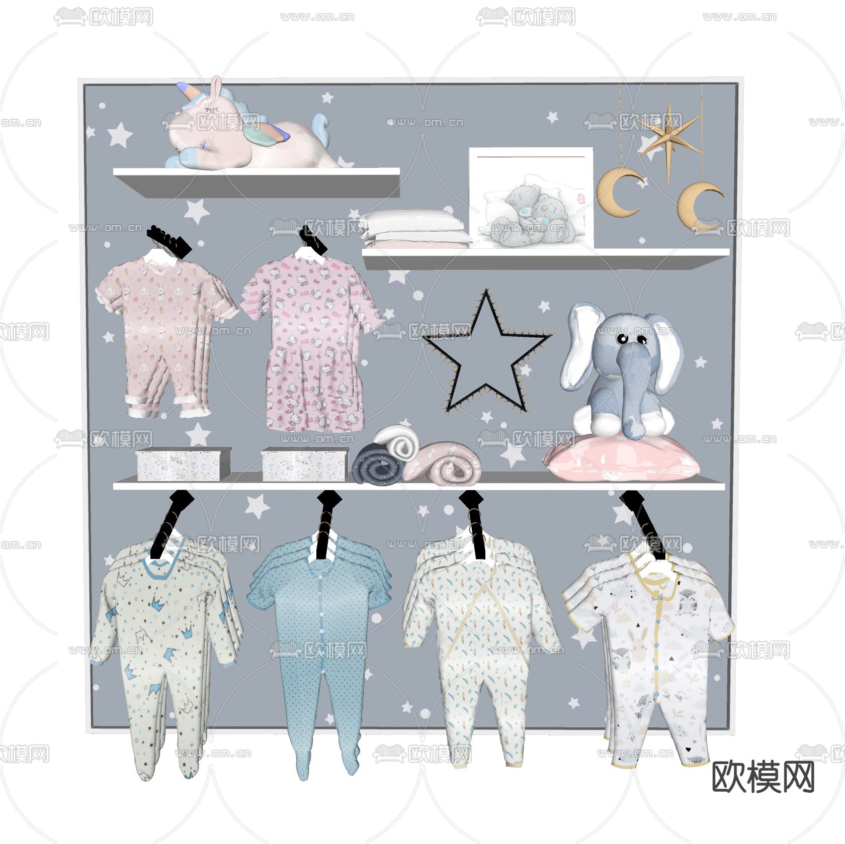 现代儿童睡衣玩具su模型下载（渲染图2）