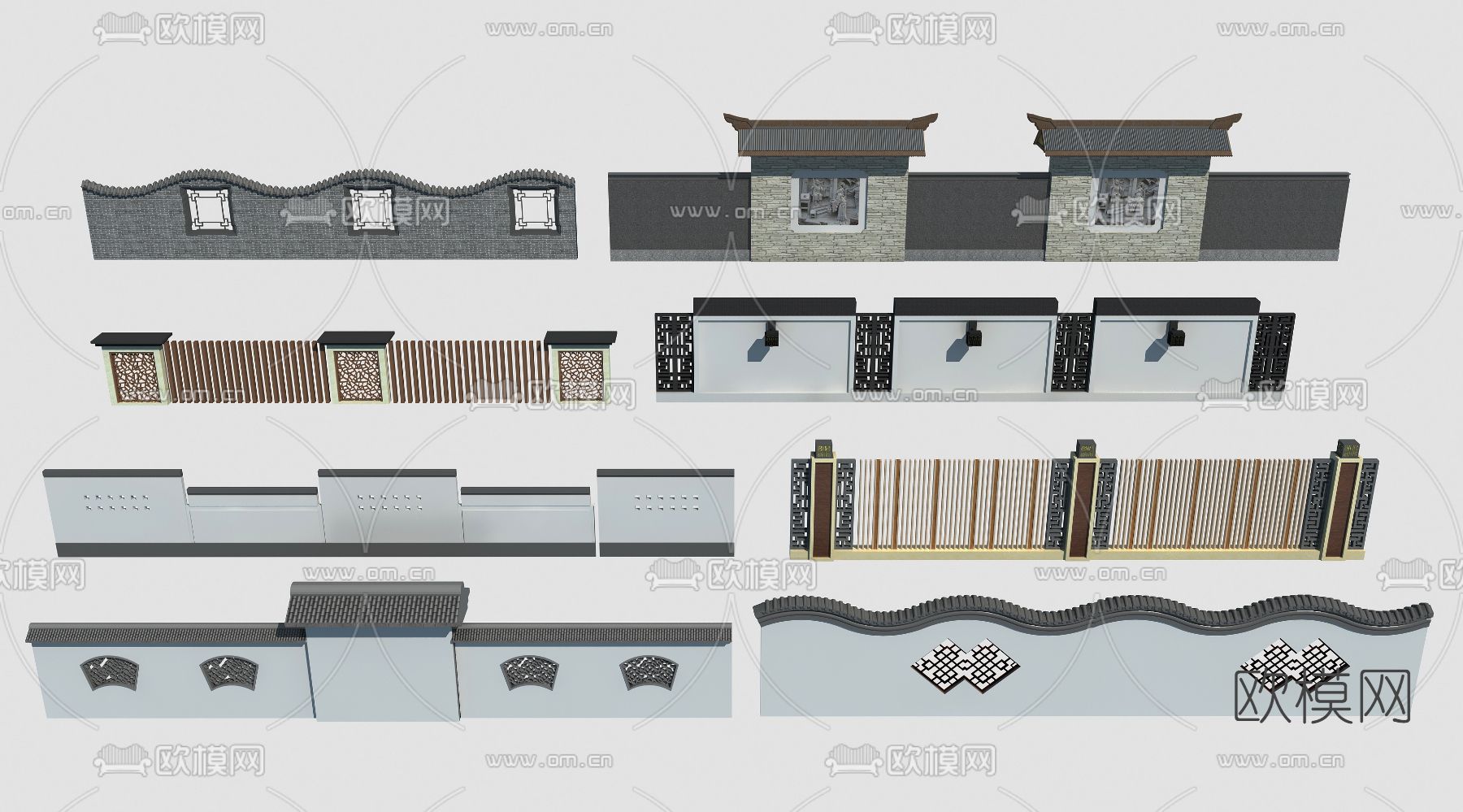 新中式围栏护栏围墙3d模型下载