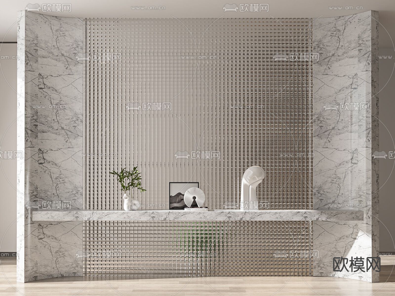 现代玻璃砖玄关隔断su模型下载（渲染图1）