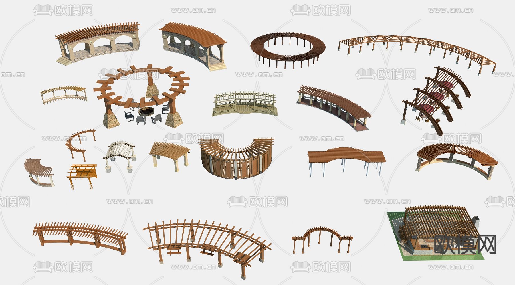 欧式弧形景观廊架3d模型下载