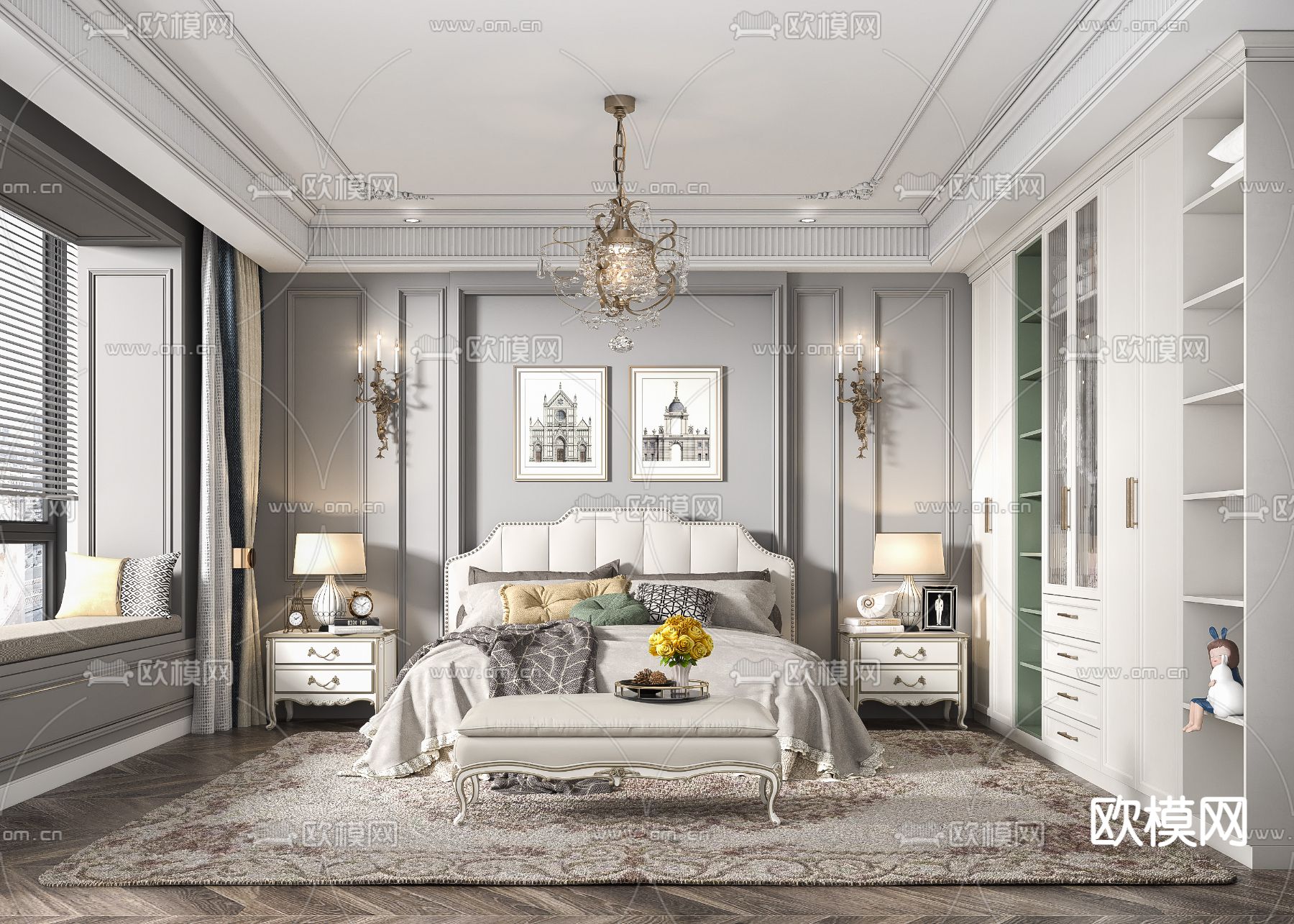 欧式卧室su模型下载（渲染图1）