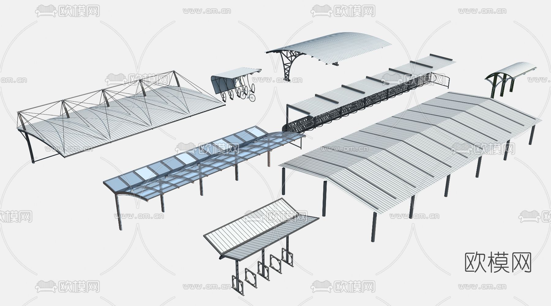现代车棚自行车车架3d模型下载