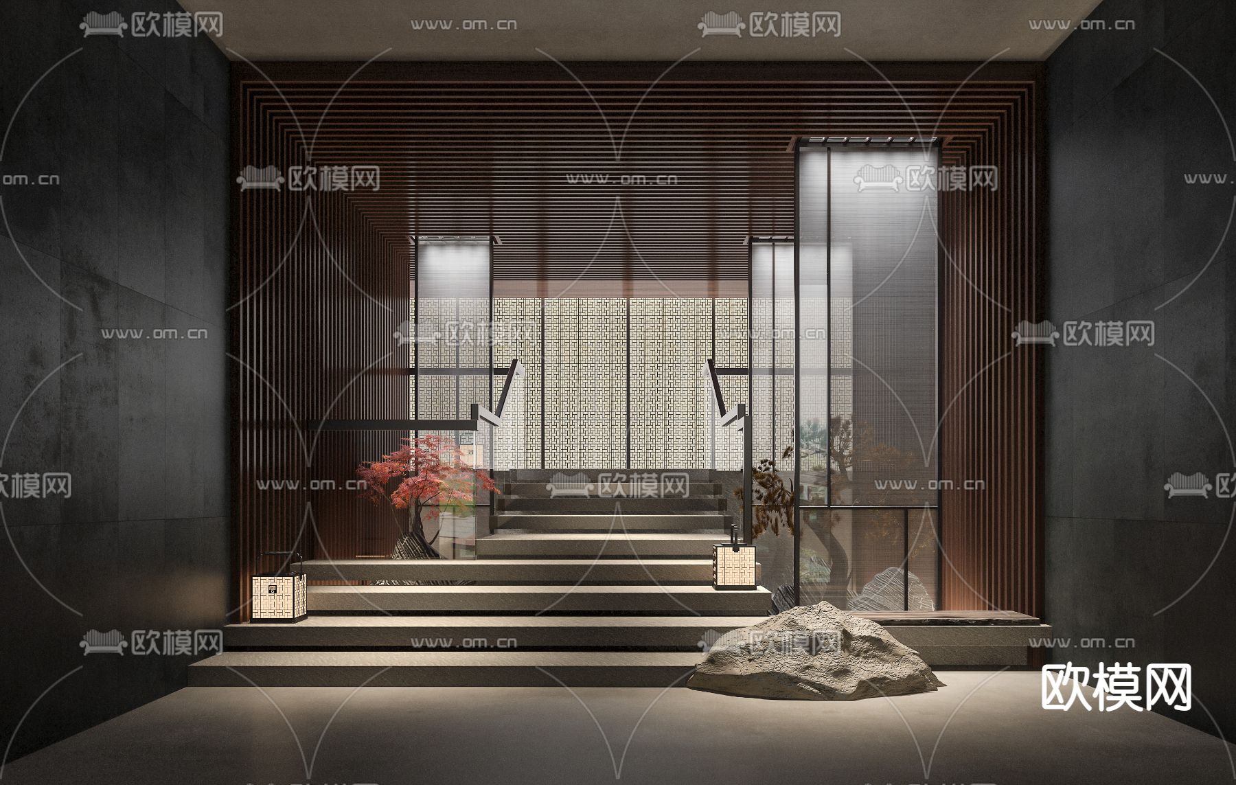 新中式楼梯间su模型