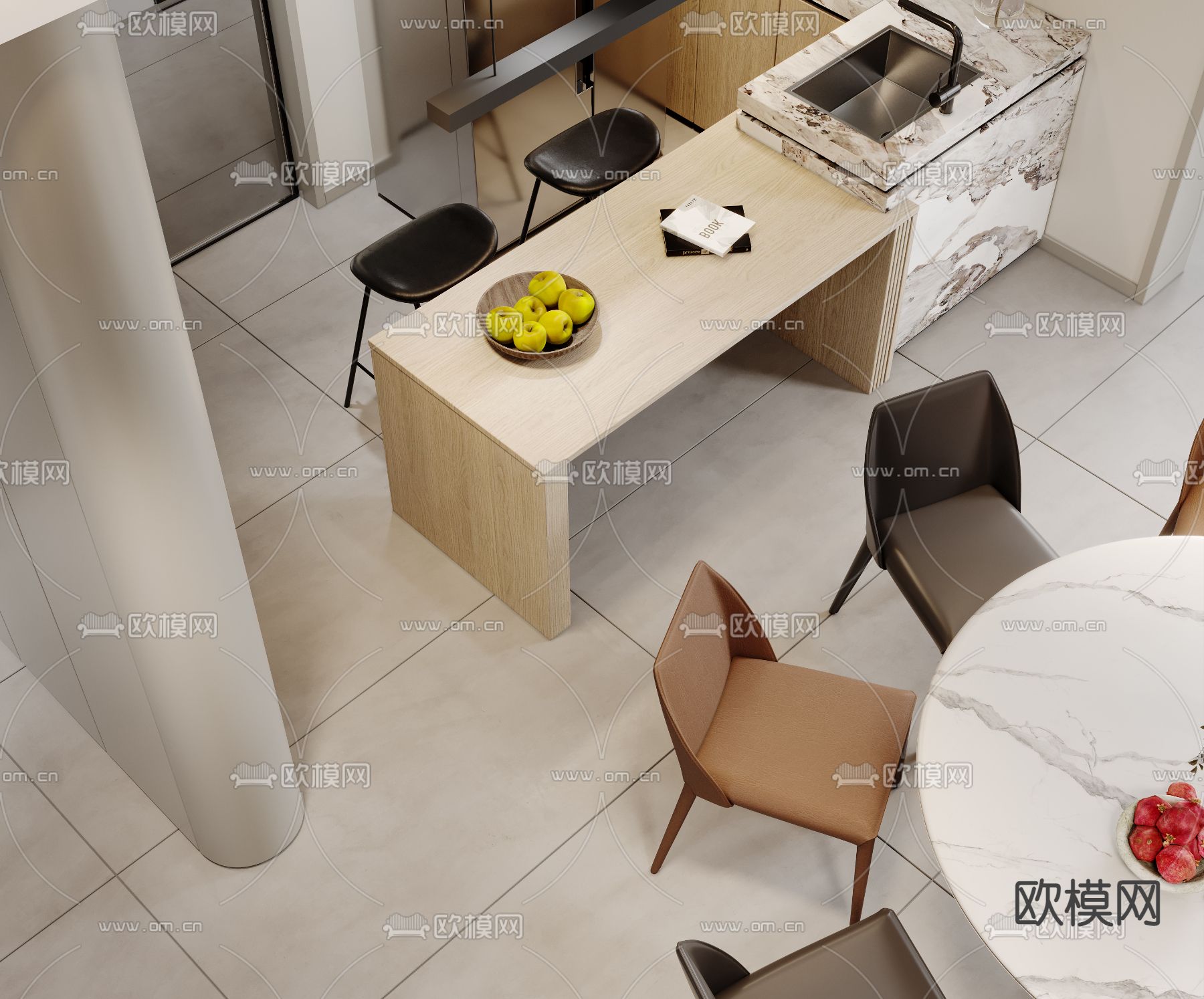 现代别墅客厅餐厅大堂3d模型下载（渲染图7）