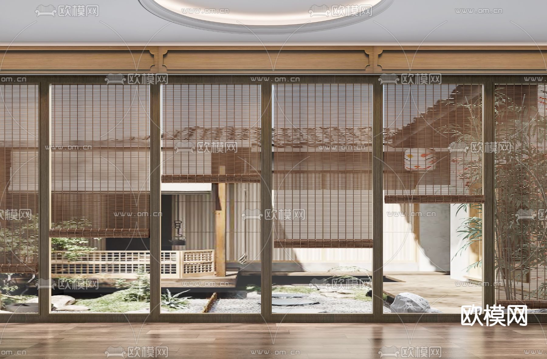 新中式卷帘竹帘百叶帘3d模型下载_ID12084564_3dmax免费模型-欧模网