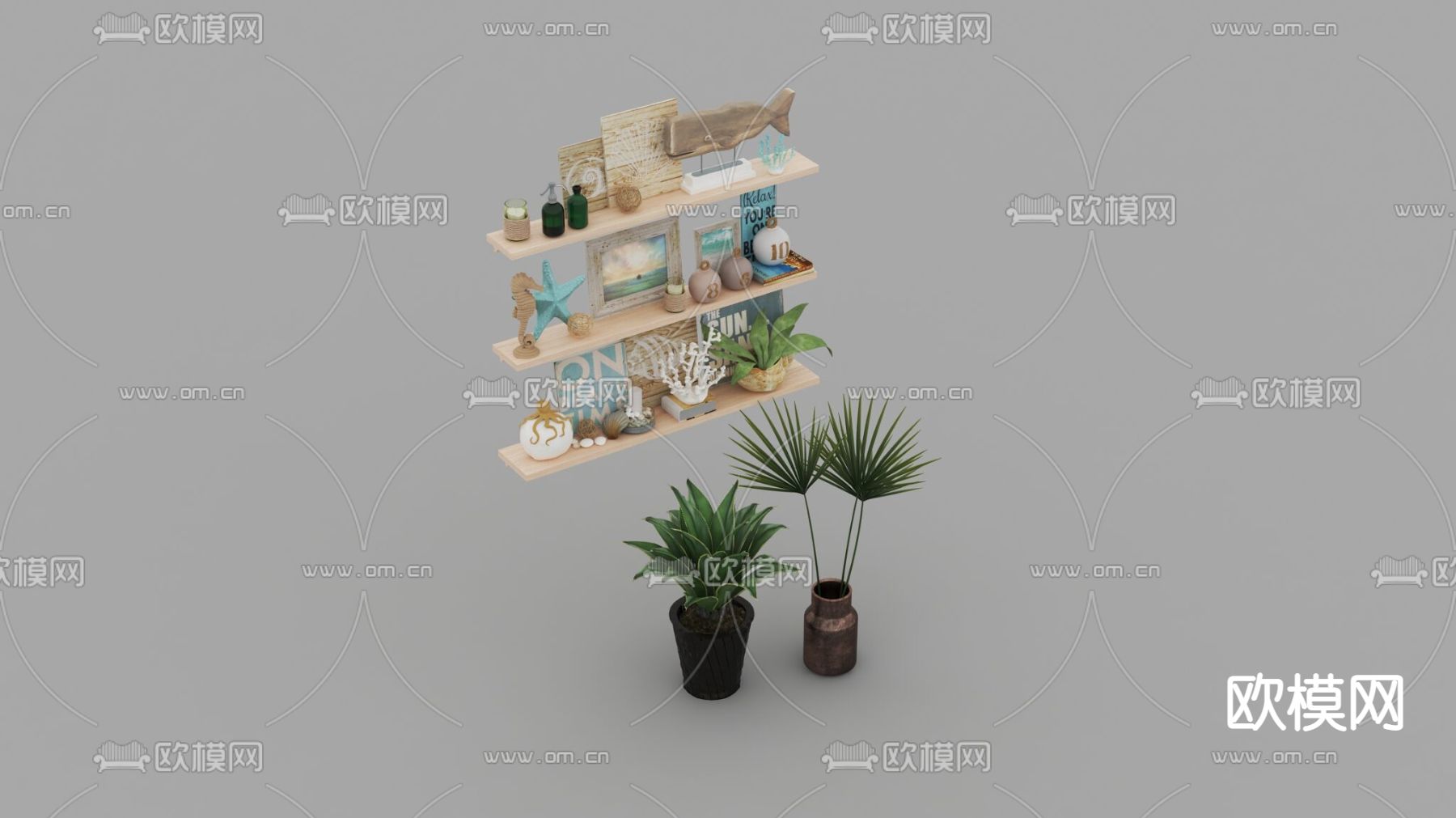 北欧简约实木置物架免费3d模型下载