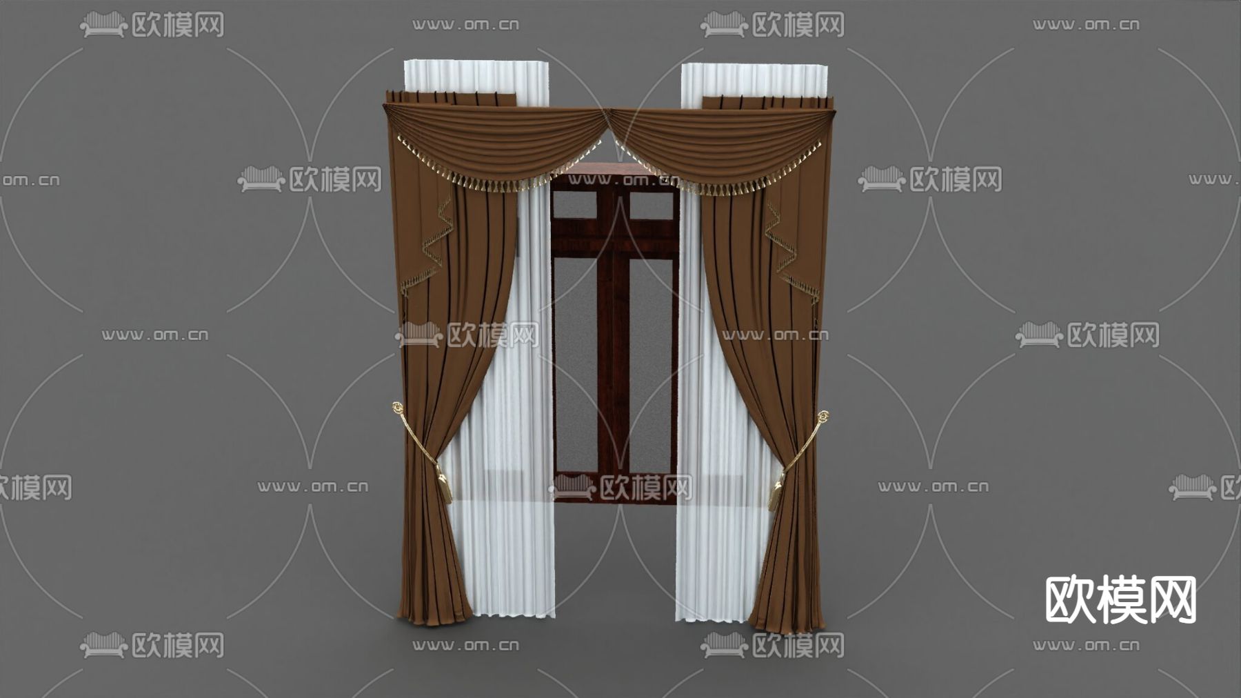简欧轻奢布艺金色吊穗遮光窗帘免费3d模型下载