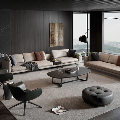  Poliform 现代皮革组合沙发su模型 