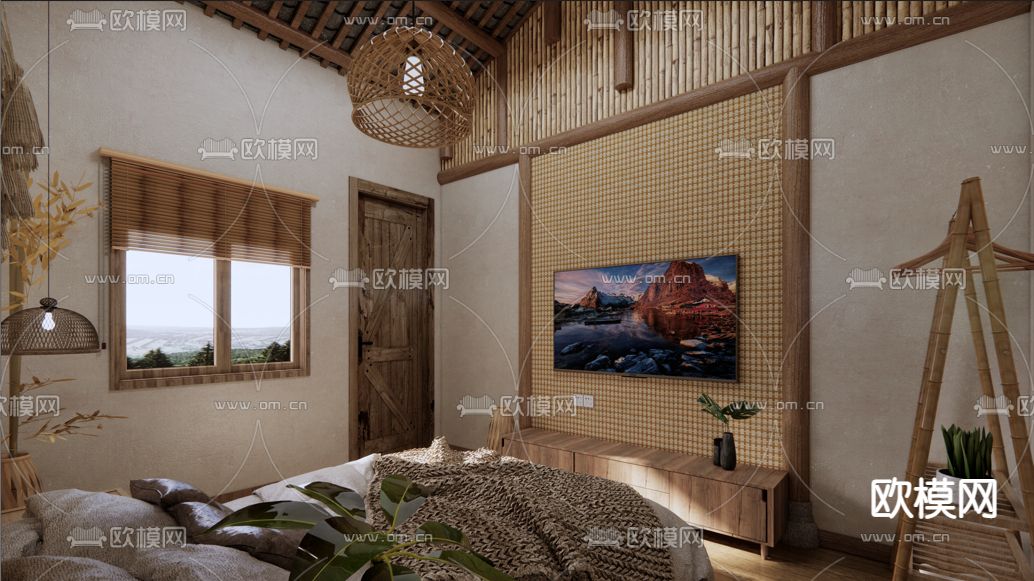 自然风民宿客房su模型下载（渲染图2）