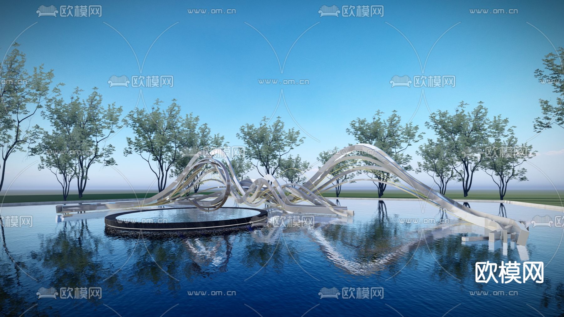 现代异形雕塑水景小品su模型下载_ID12082455_sketchup模型下载-欧模网