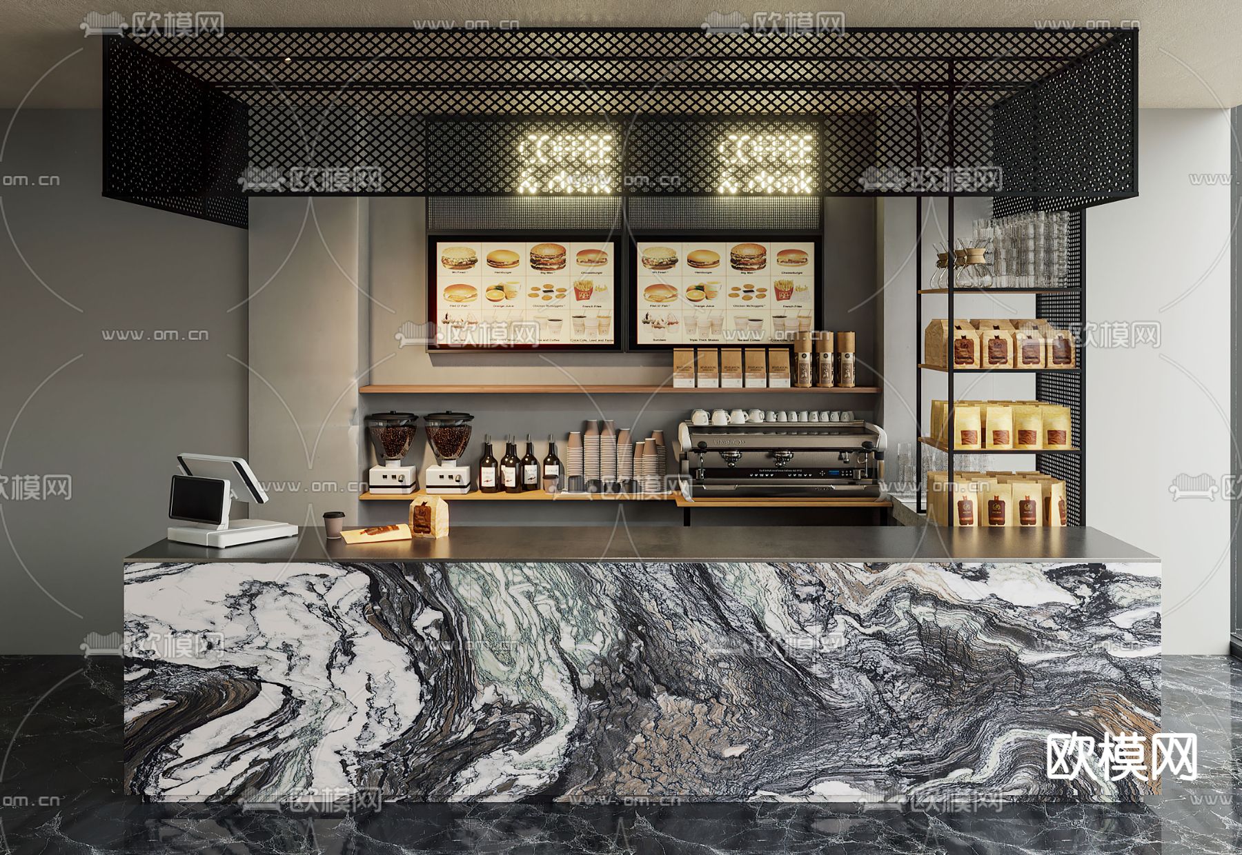 现代咖啡吧台su模型下载（渲染图1）
