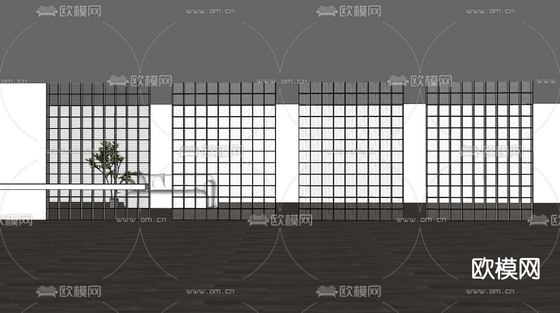 现代玻璃砖隔断su模型