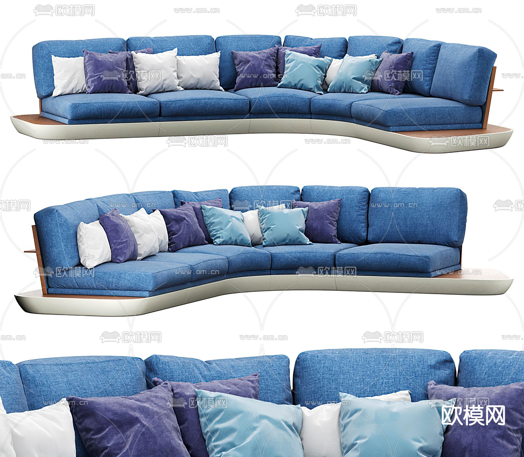 现代蓝色弧形沙发3d模型下载（渲染图1）