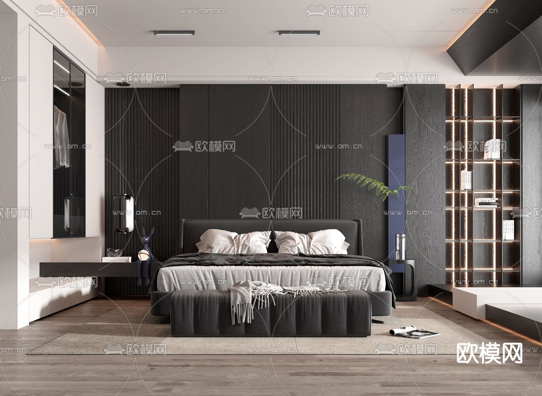 Minotti 现代高级灰卧室主人房3d模型下载_ID12087853_3dmax免费模型-欧模网