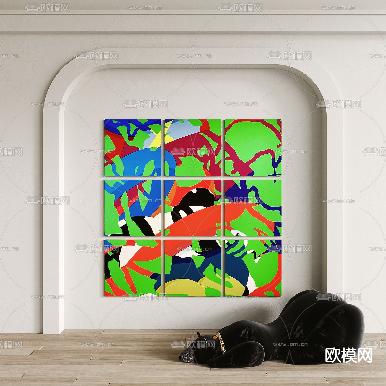 孟菲斯风抽象装饰画su模型下载（渲染图1）