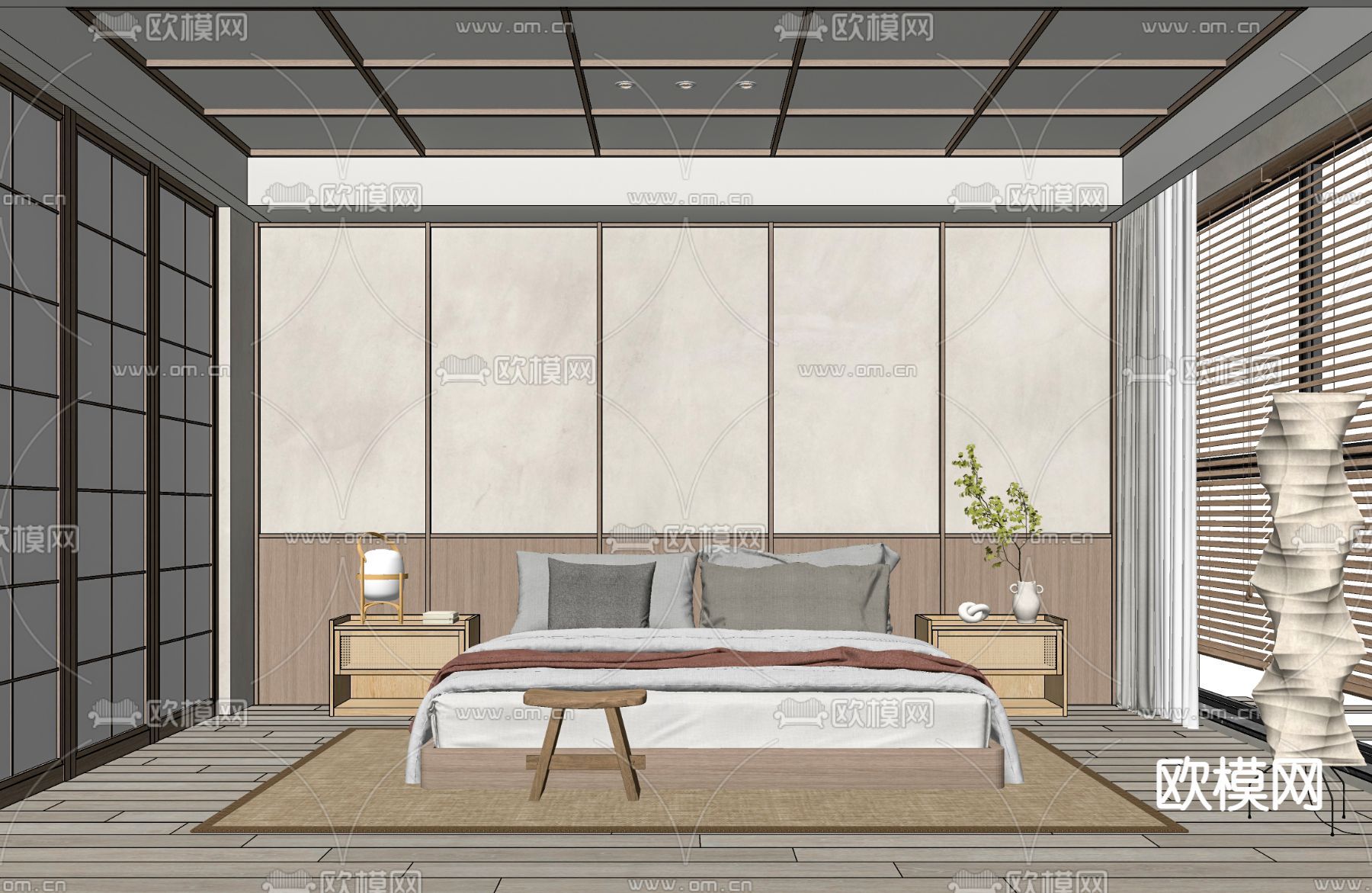 日式卧室su模型