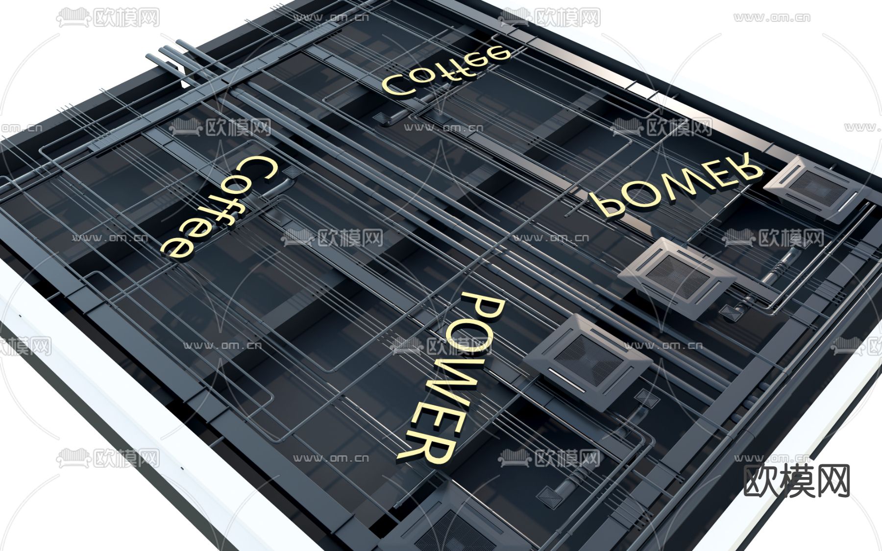 工业风吊顶管道吊顶su模型下载（渲染图1）