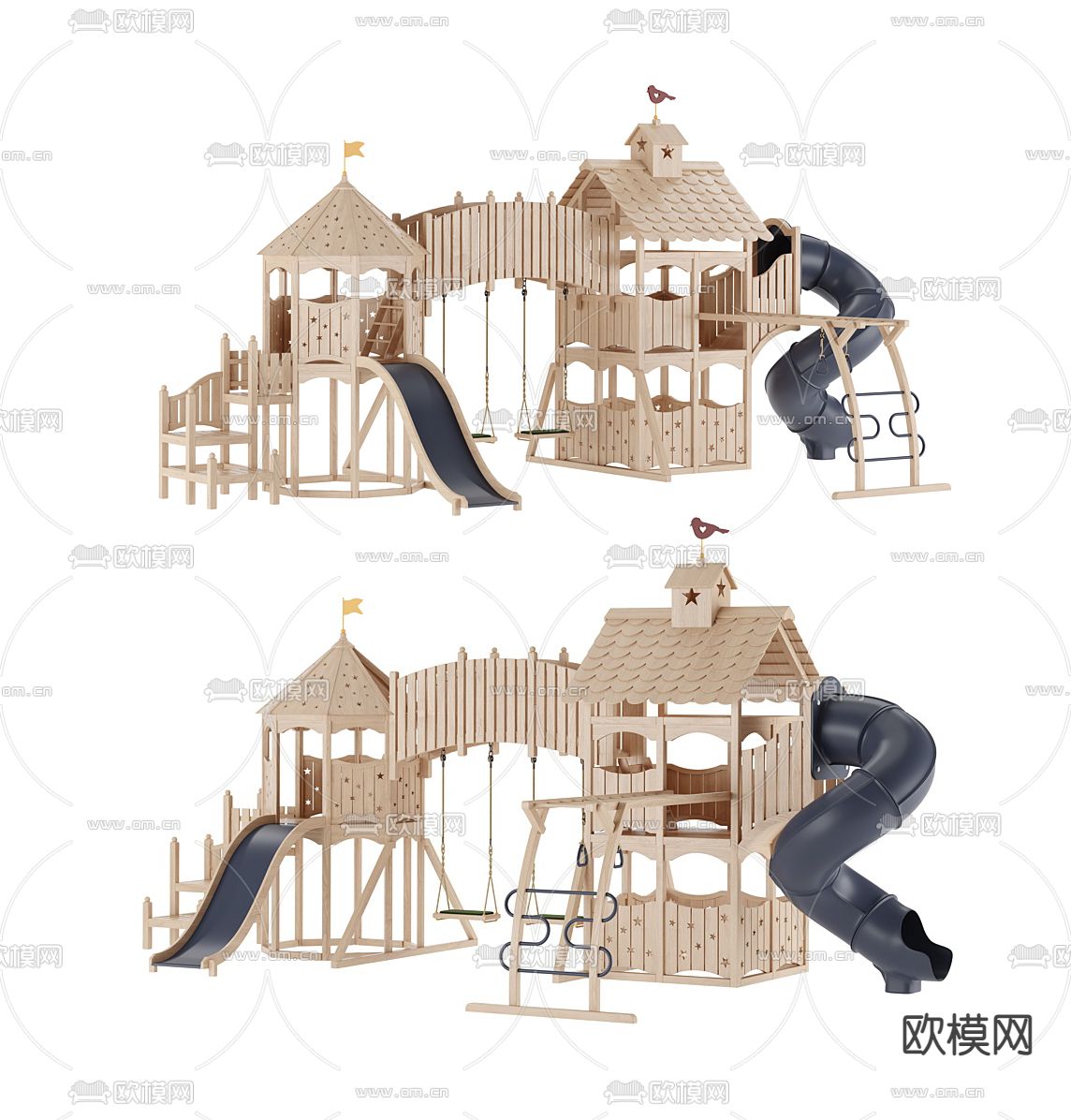 现代儿童户外滑滑梯游乐设施su模型下载（渲染图1）