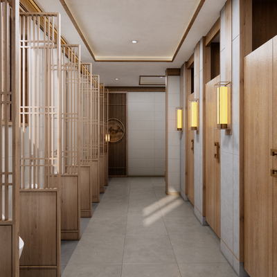  新中式公共卫生间su模型 