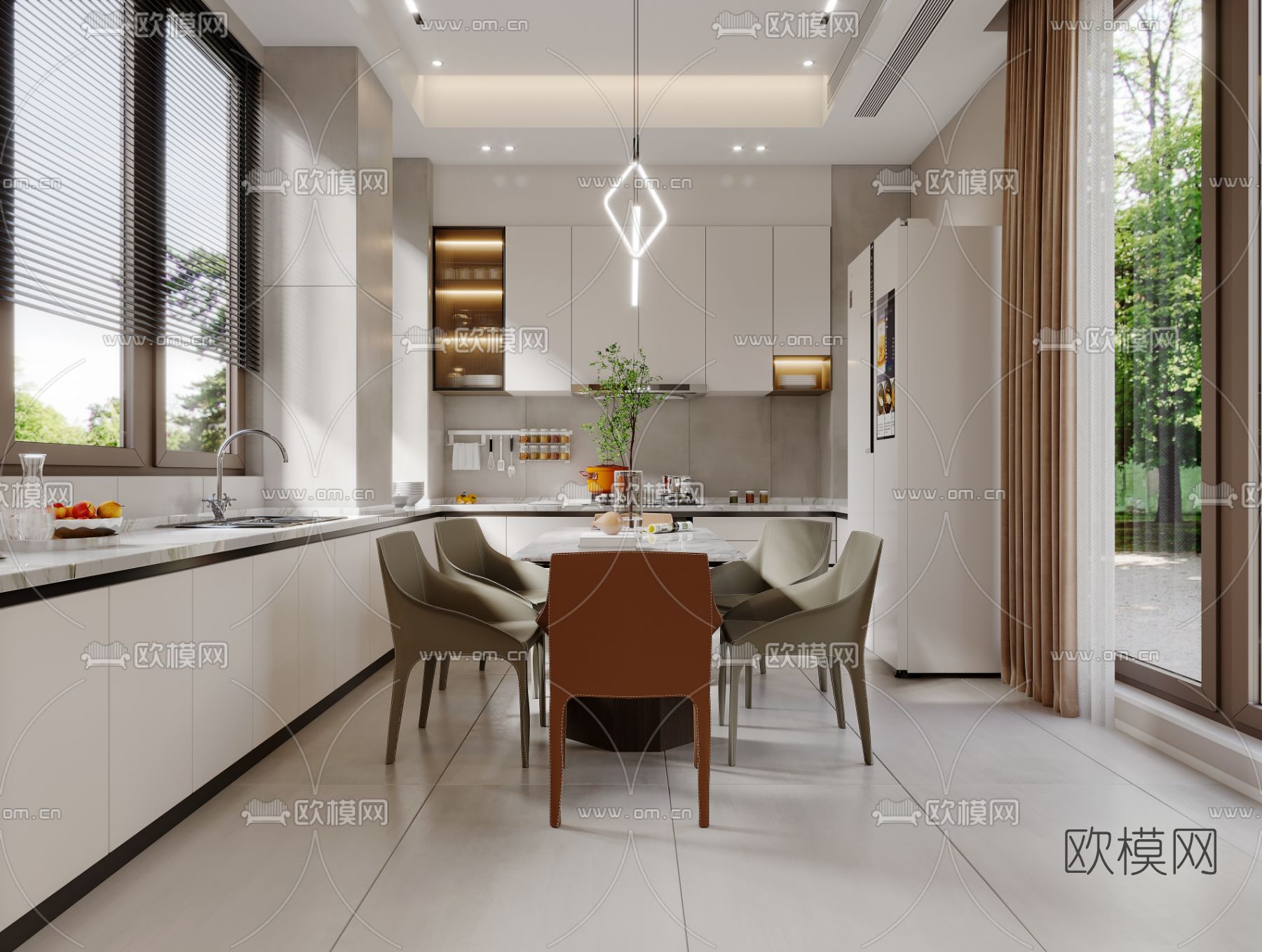 现代客厅餐厅3d模型下载（渲染图3）