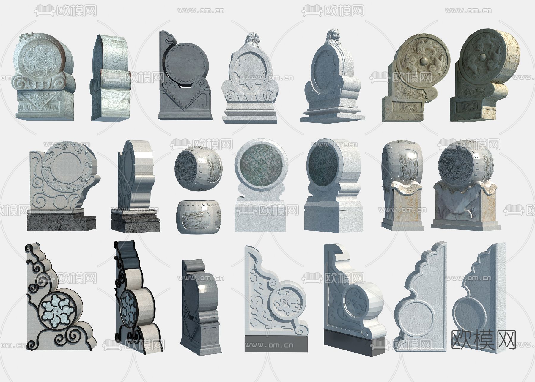 中式抱鼓石柱础石建筑构件3d模型下载