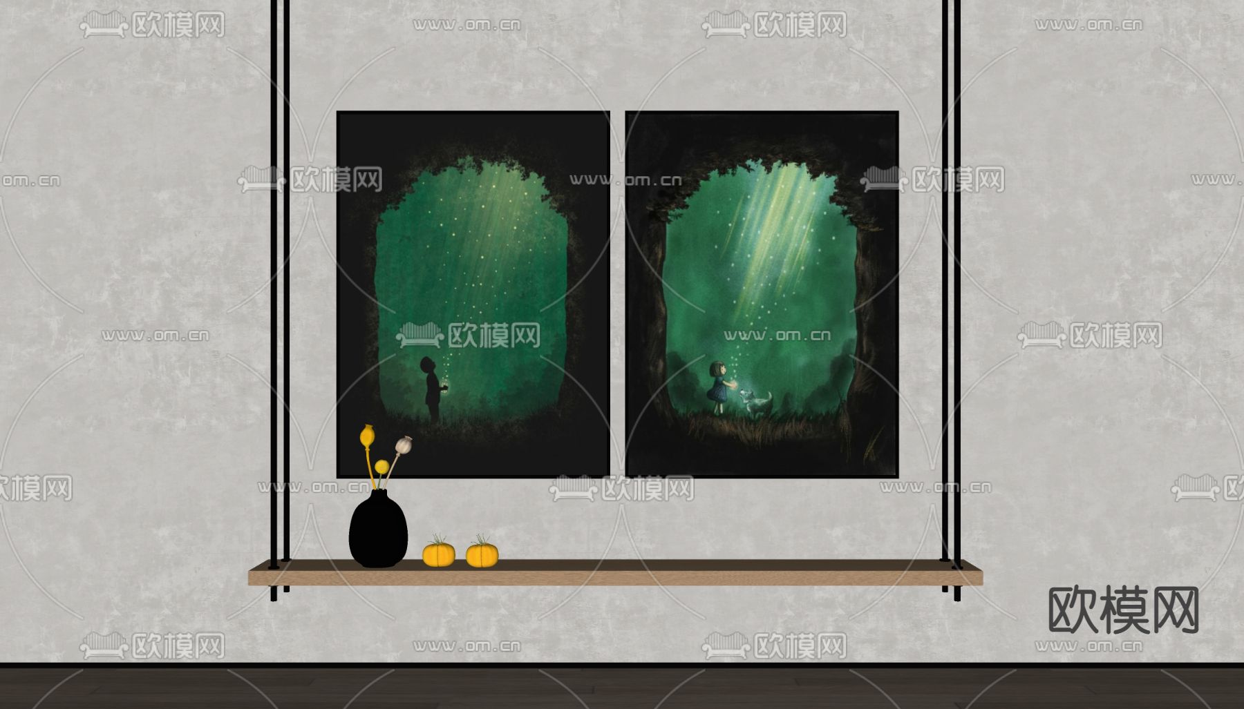 孟菲斯风抽象装饰画su模型下载（渲染图2）