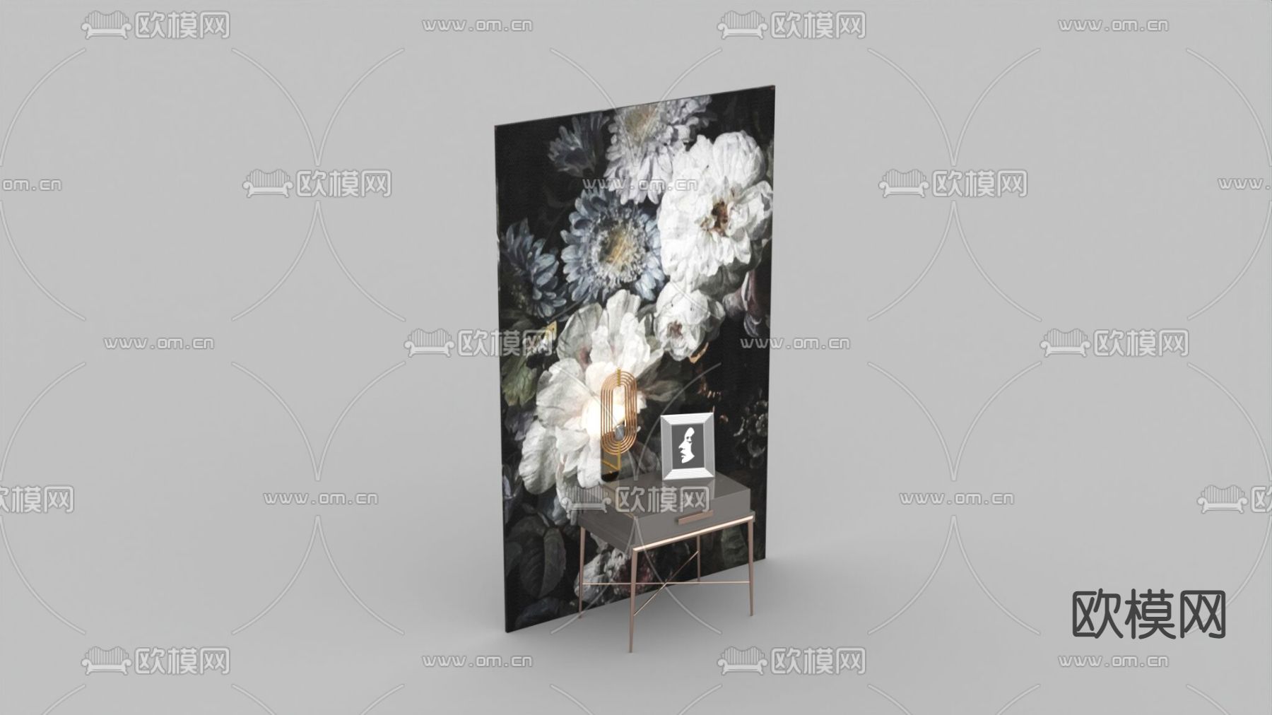 现代轻奢不锈钢实木床头柜免费3d模型下载