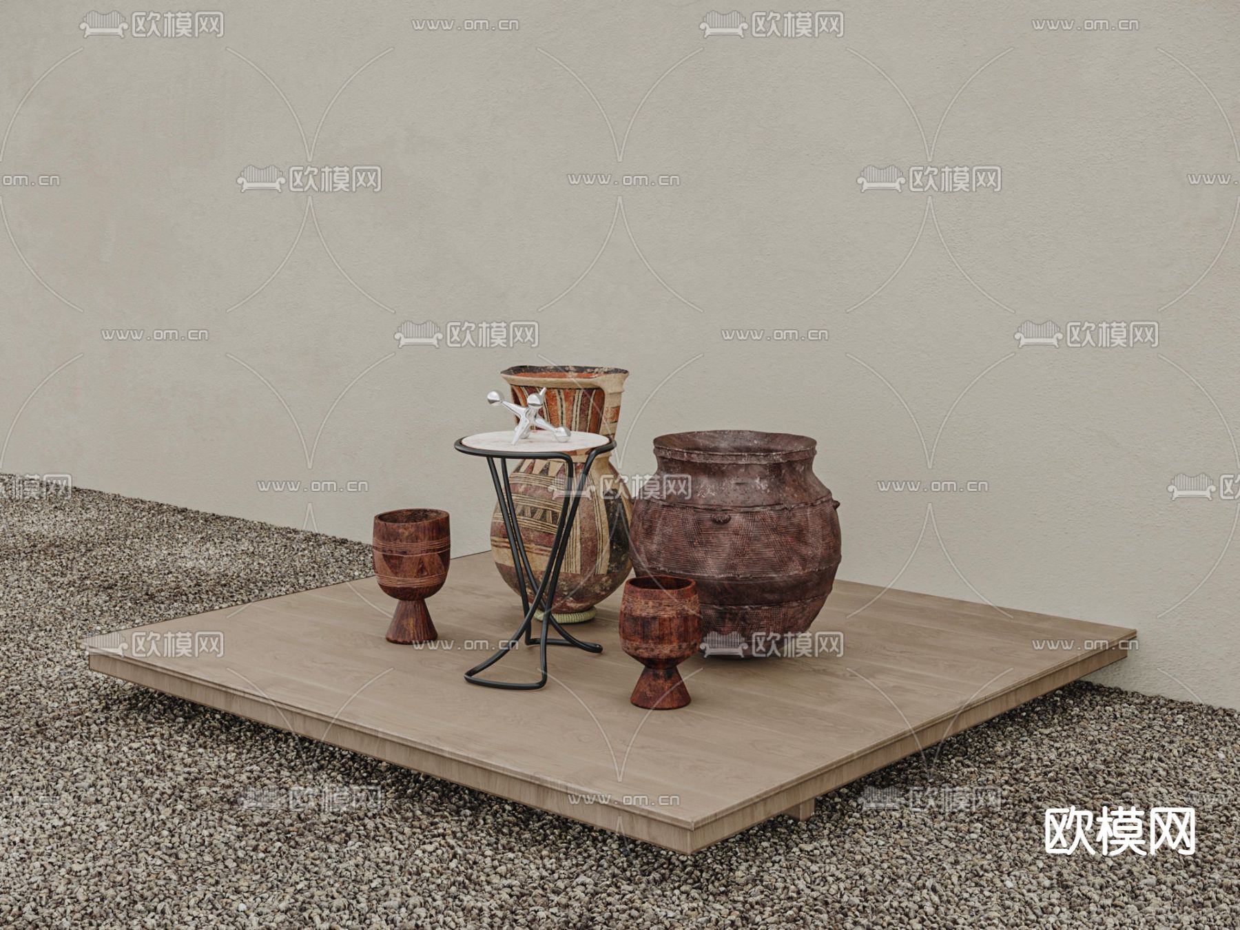 东南亚陶罐器皿古董花瓶su模型下载（渲染图1）