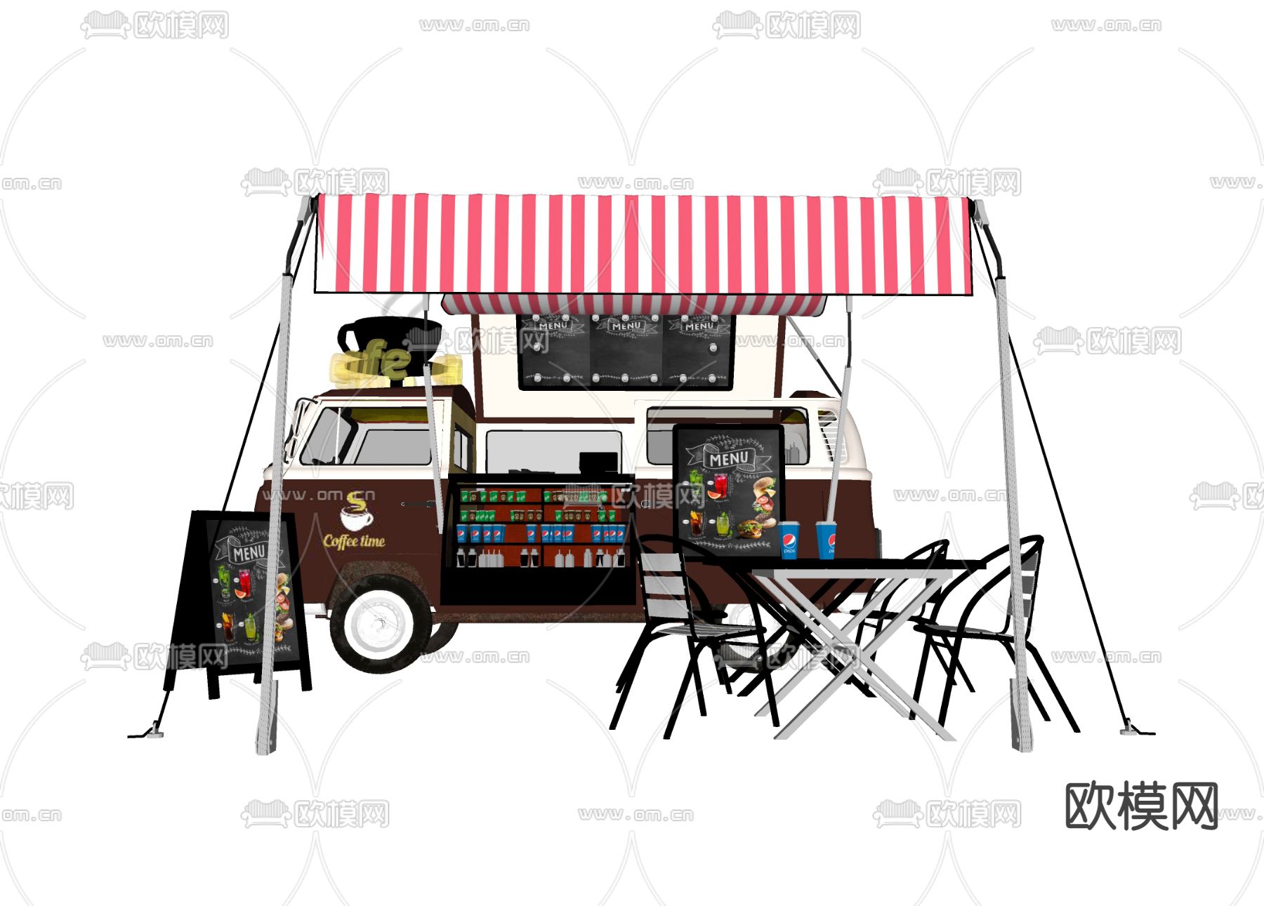 现代流动巴士奶茶餐车su模型下载（渲染图2）