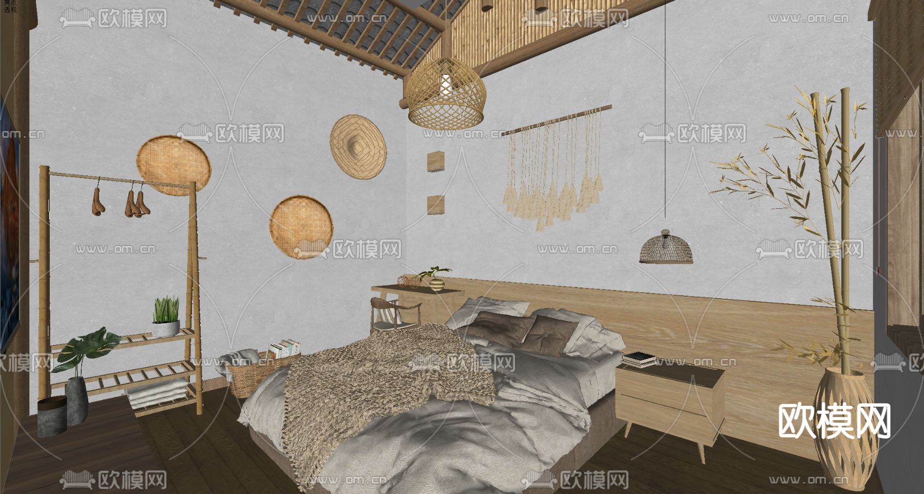 自然风民宿客房su模型下载（渲染图6）