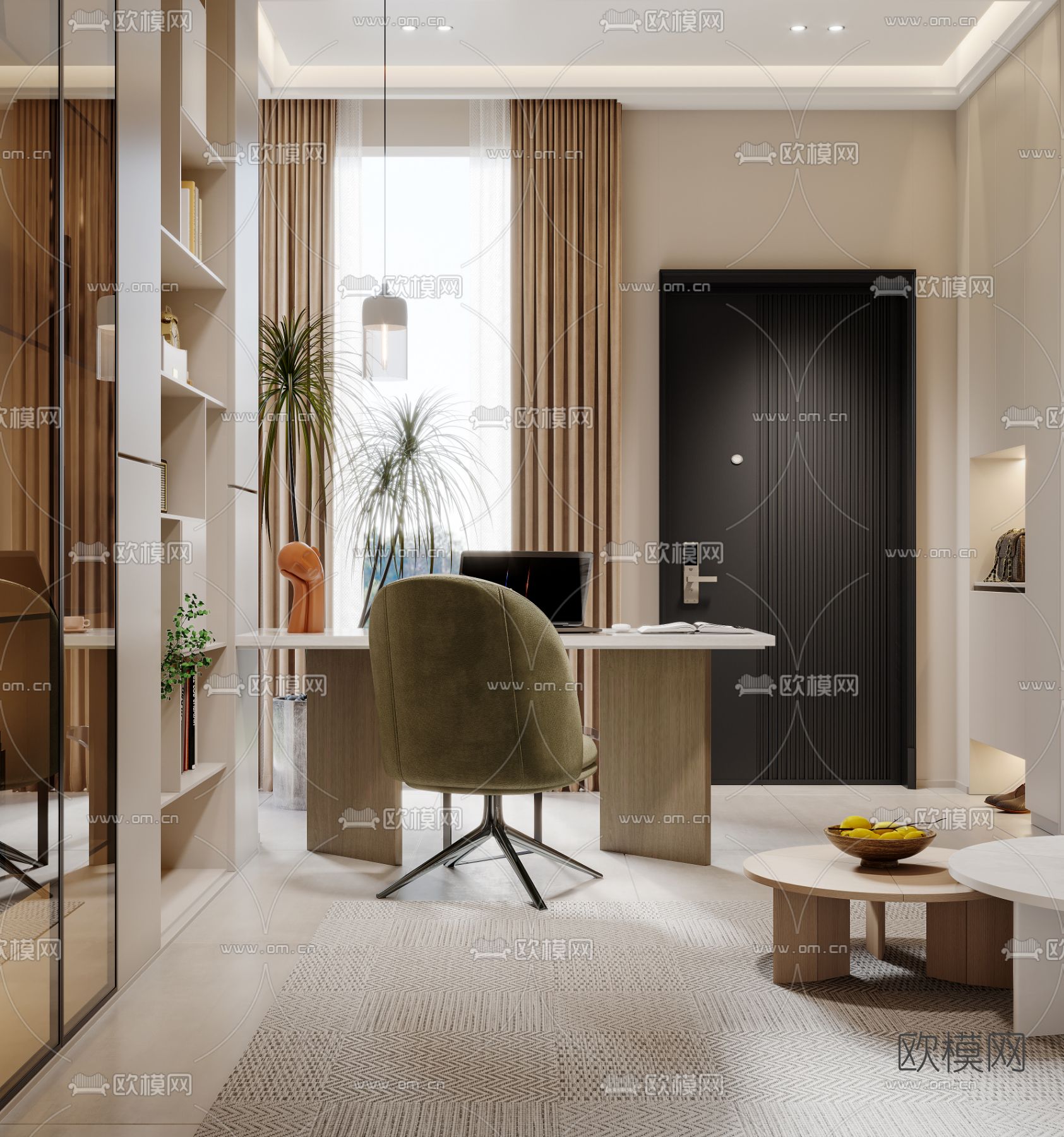 现代客厅餐厅3d模型下载（渲染图7）