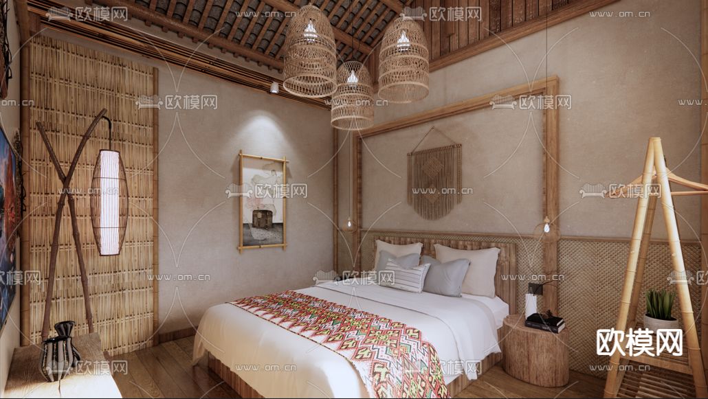 自然风民宿客房su模型下载（渲染图1）