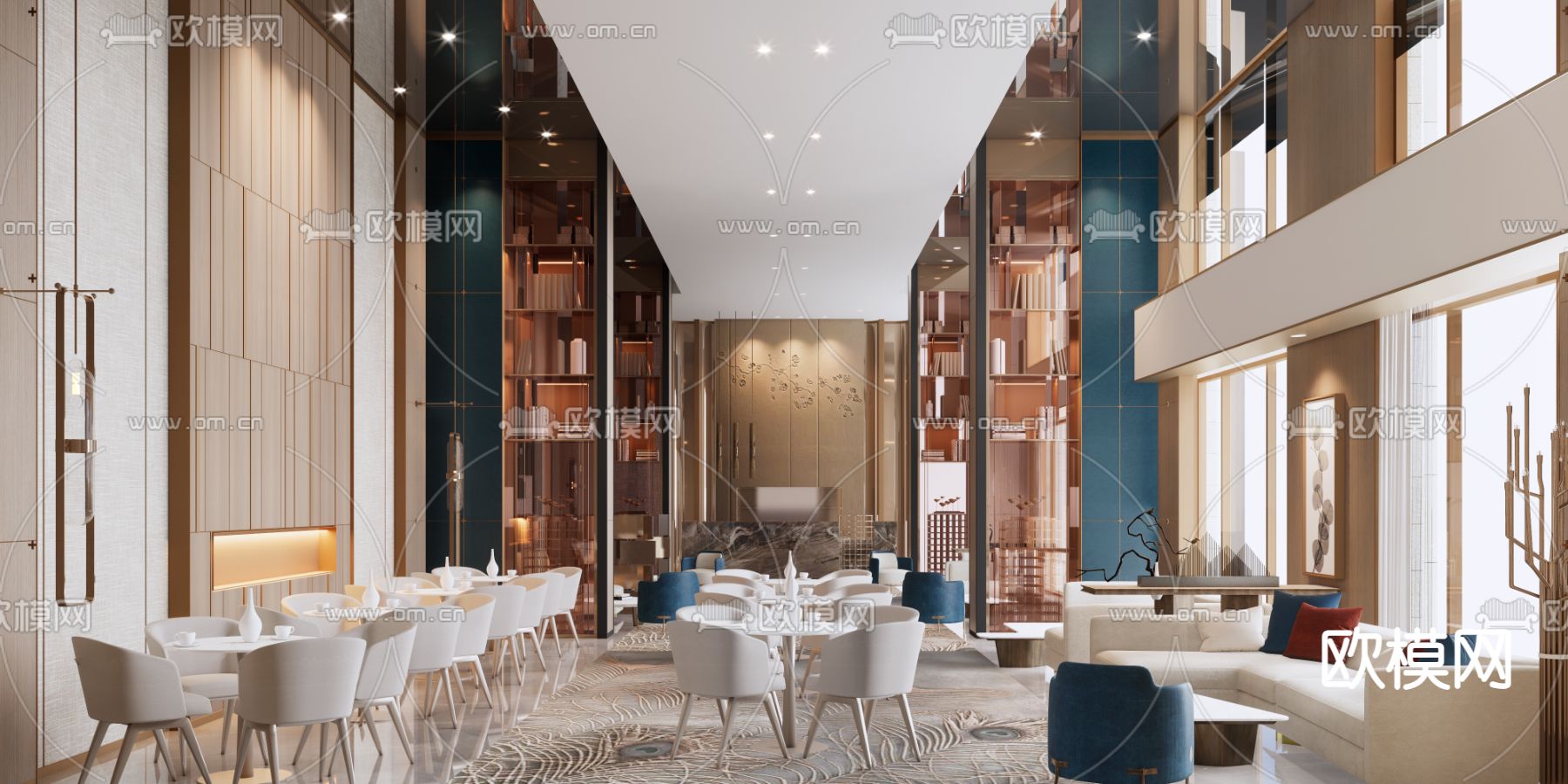 新中式酒店大堂su模型下载（渲染图1）