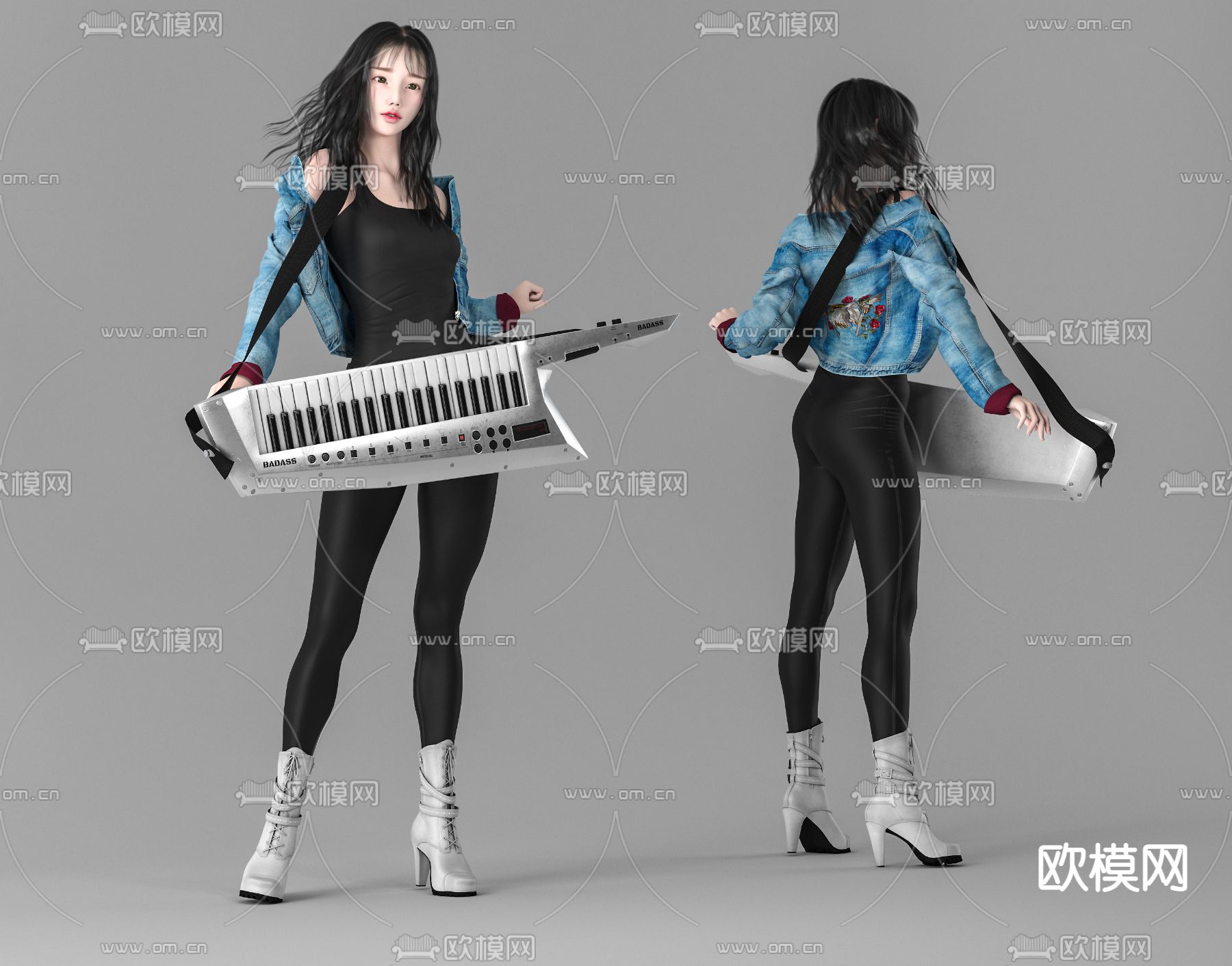 现代键盘手美女su模型