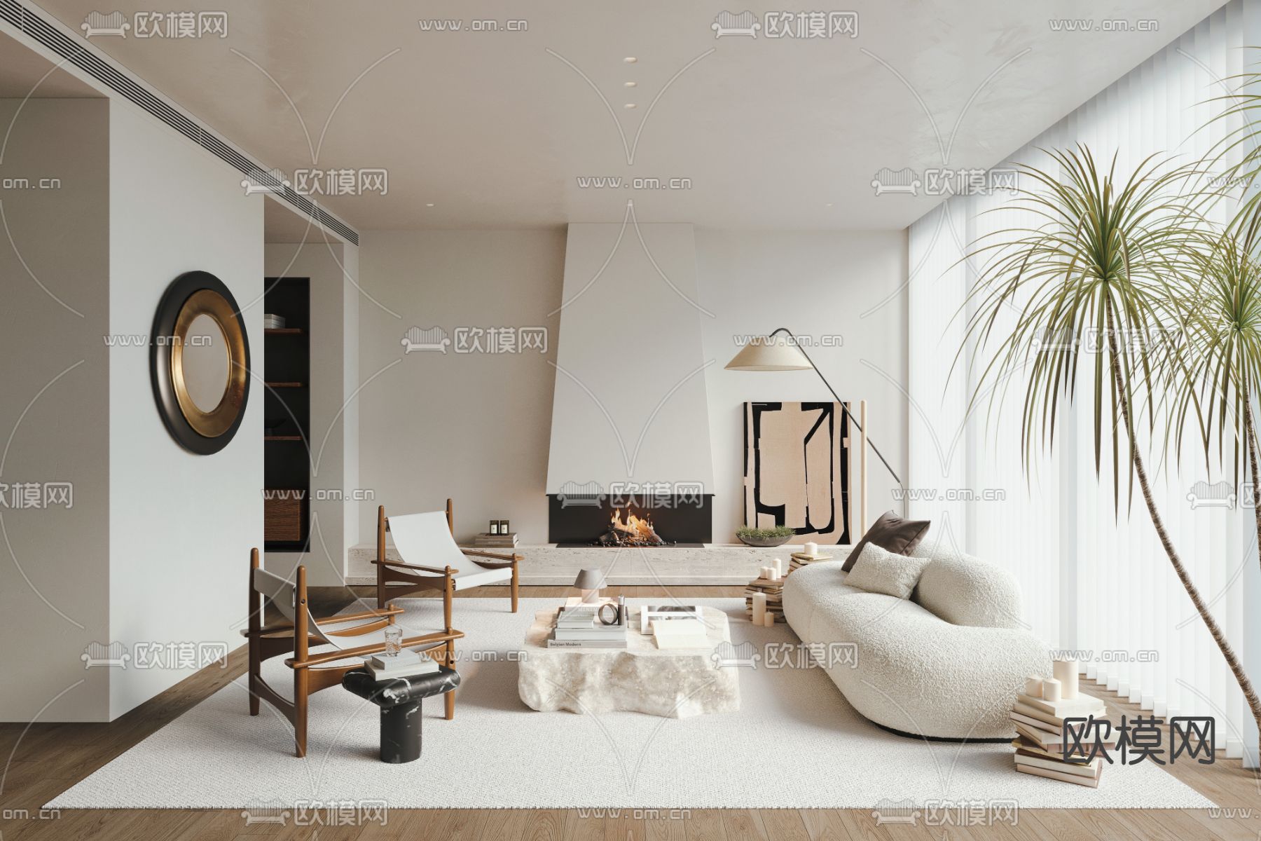 侘寂奶油风客厅3d模型下载_ID12086130_3dmax免费模型-欧模网