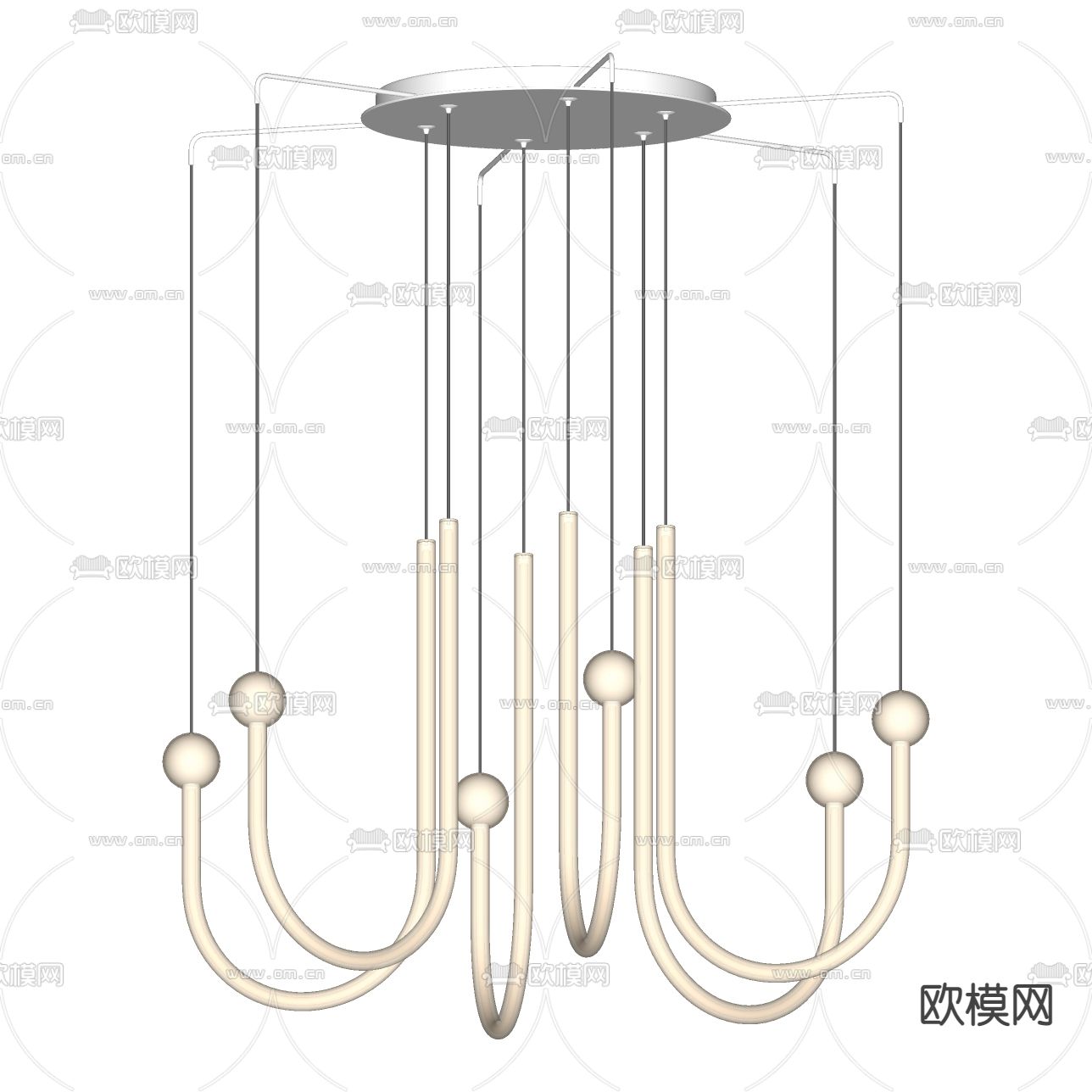 侘寂风点弦吊灯su模型下载（渲染图2）
