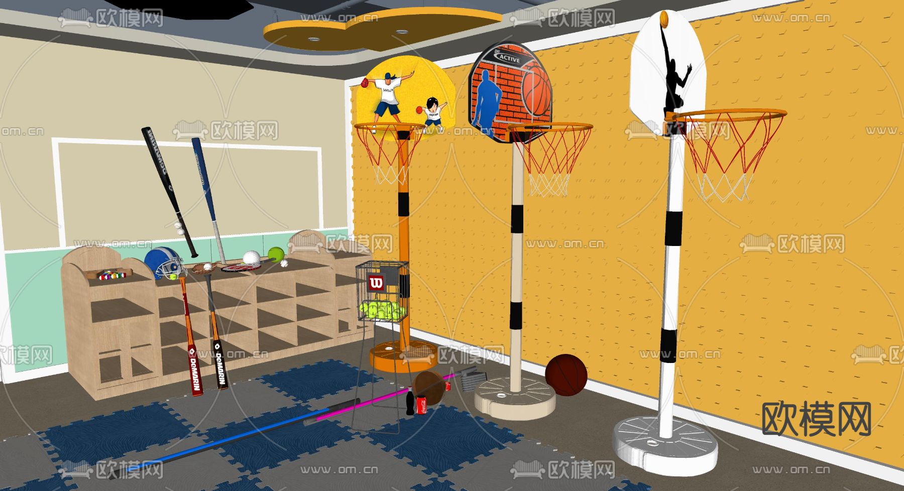 体育用品棒球足球篮球框su模型下载