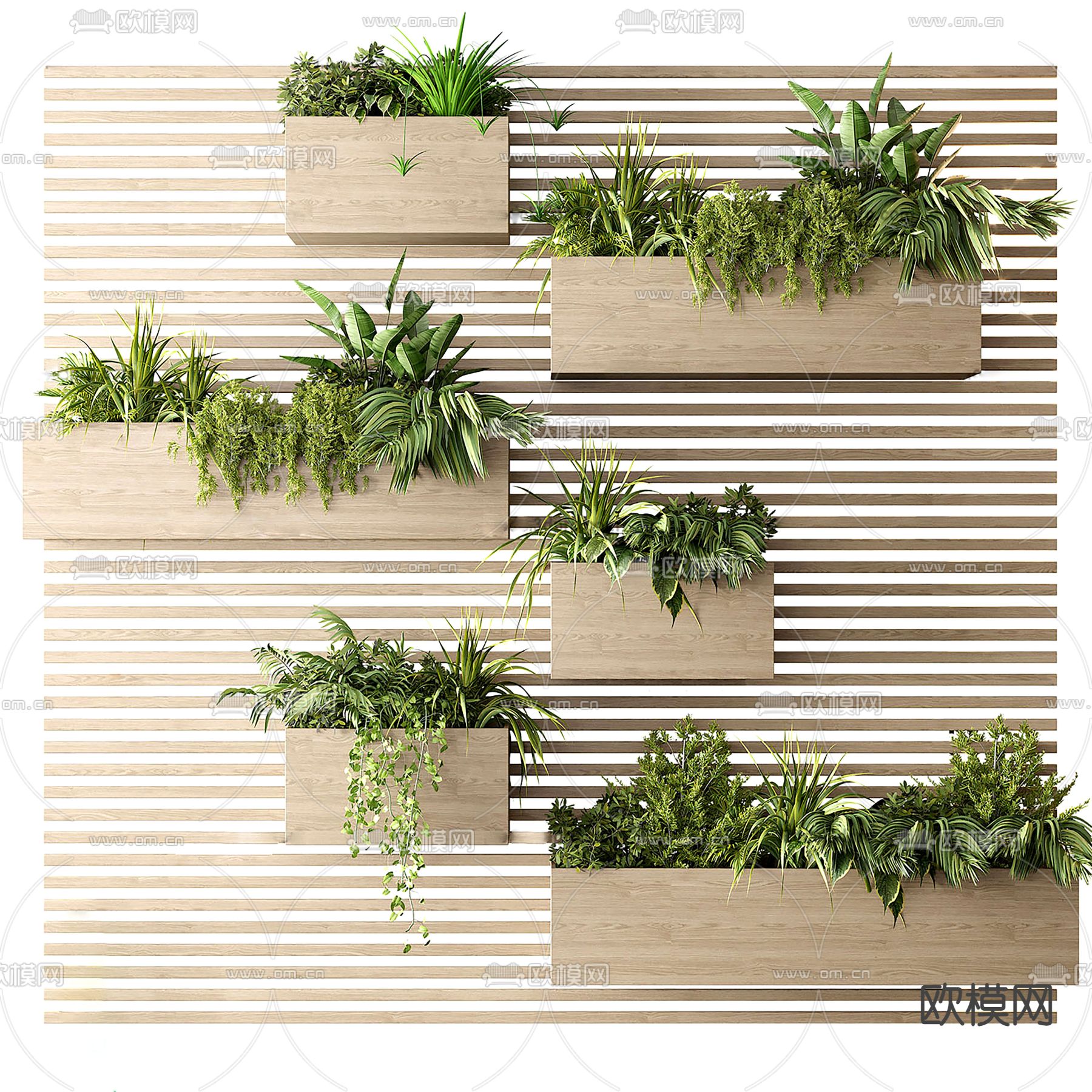 现代绿植盆栽墙3d模型下载