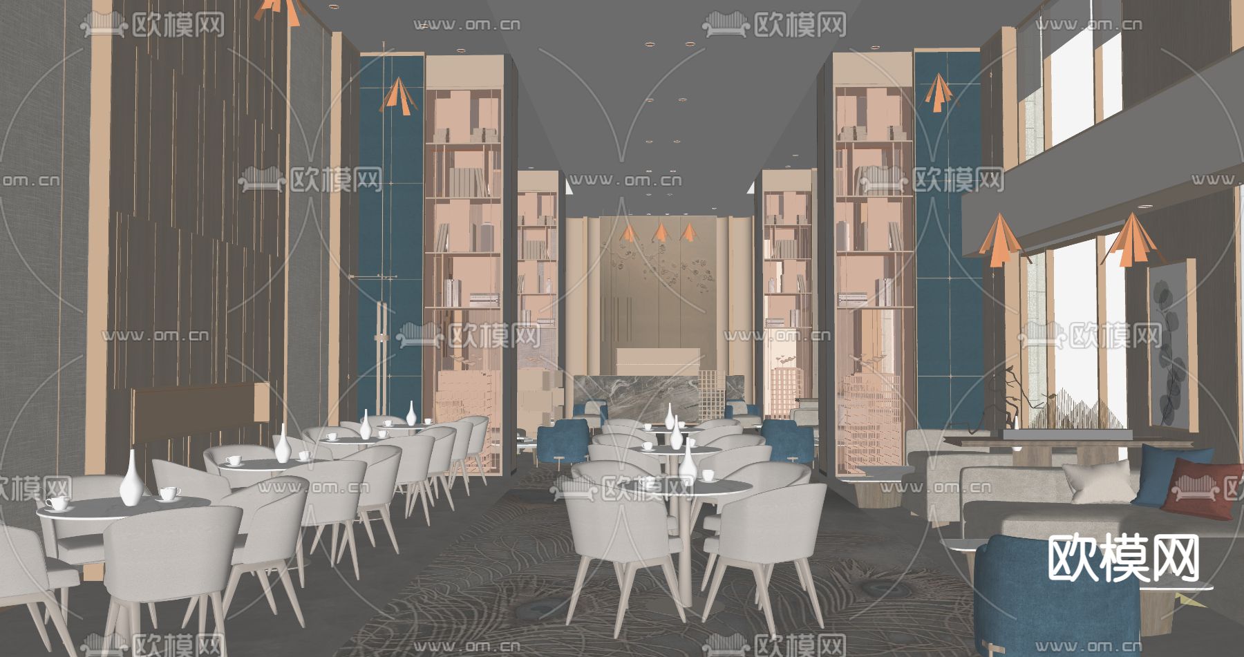 新中式酒店大堂su模型下载（渲染图4）