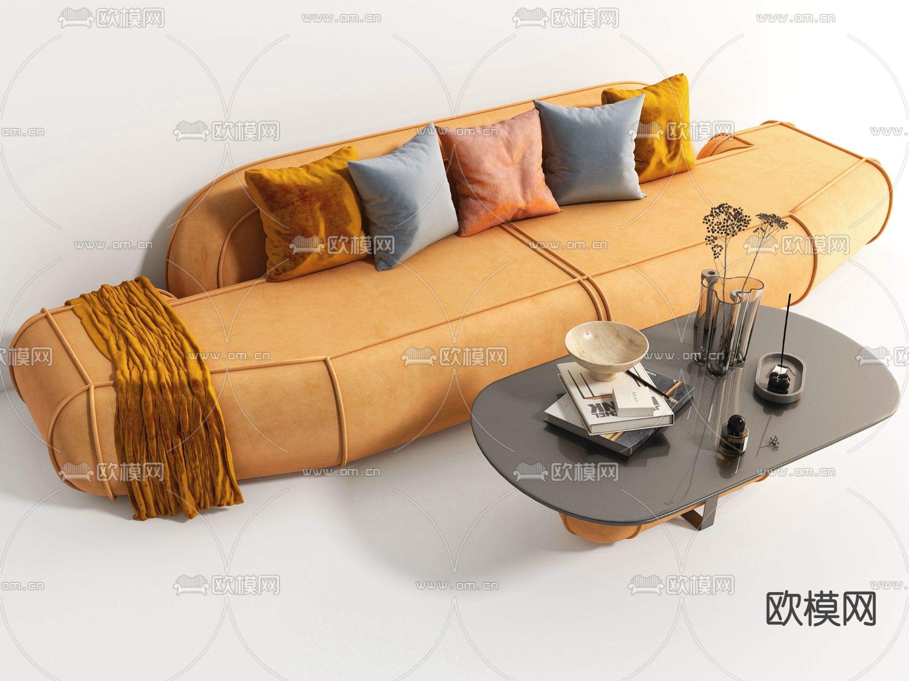 现代异形多人沙发茶几组合3d模型下载