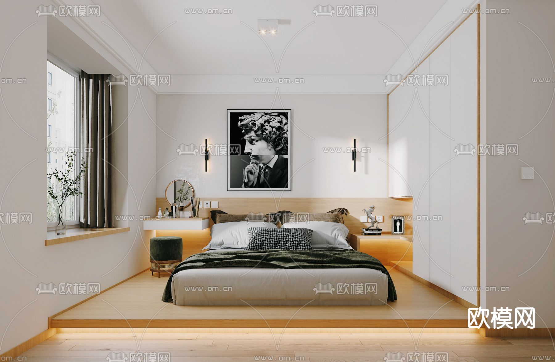 北欧风卧室主人房3d模型下载
