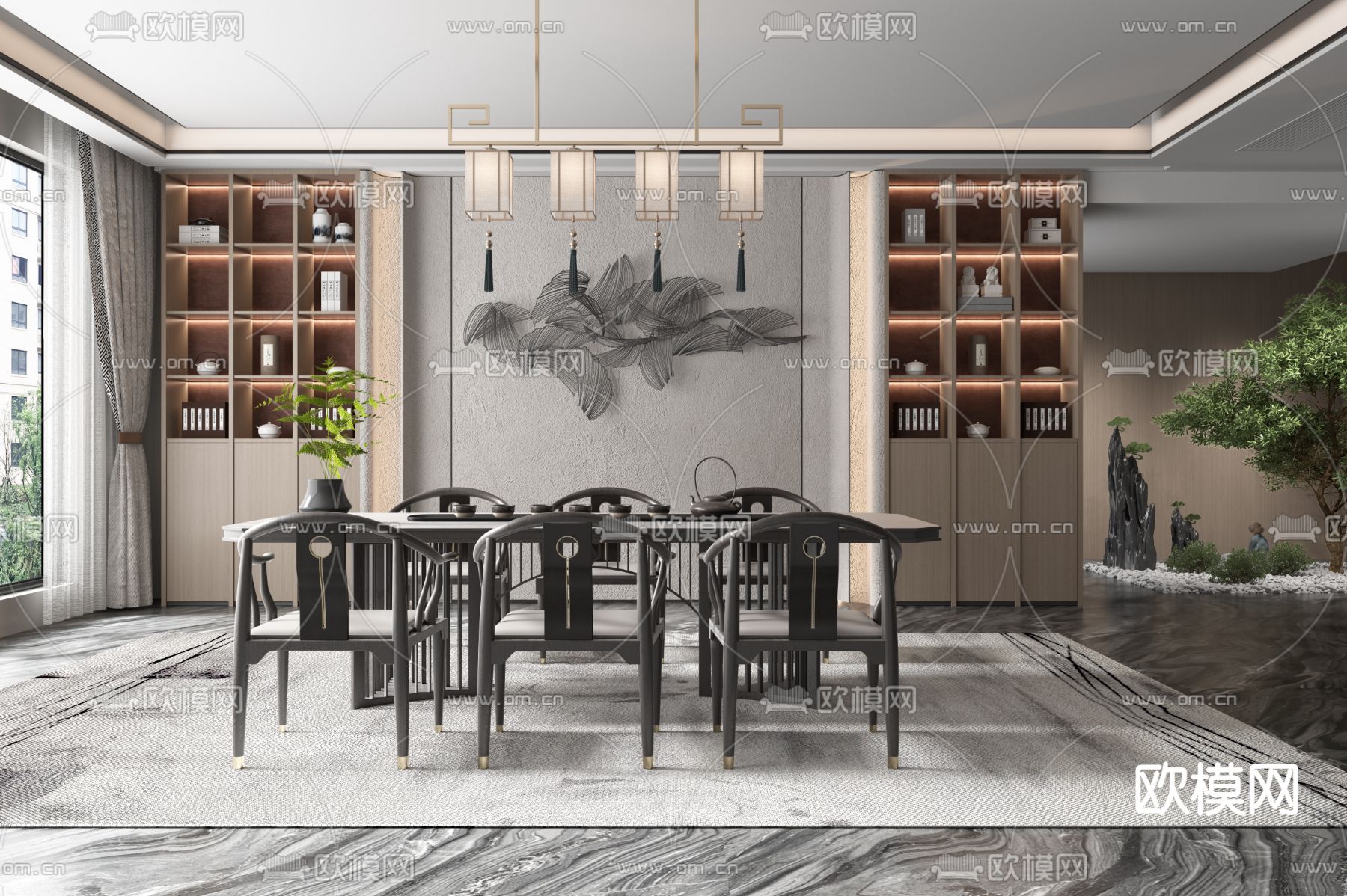 新中式茶室3d模型下载_ID12088488_3dmax免费模型-欧模网