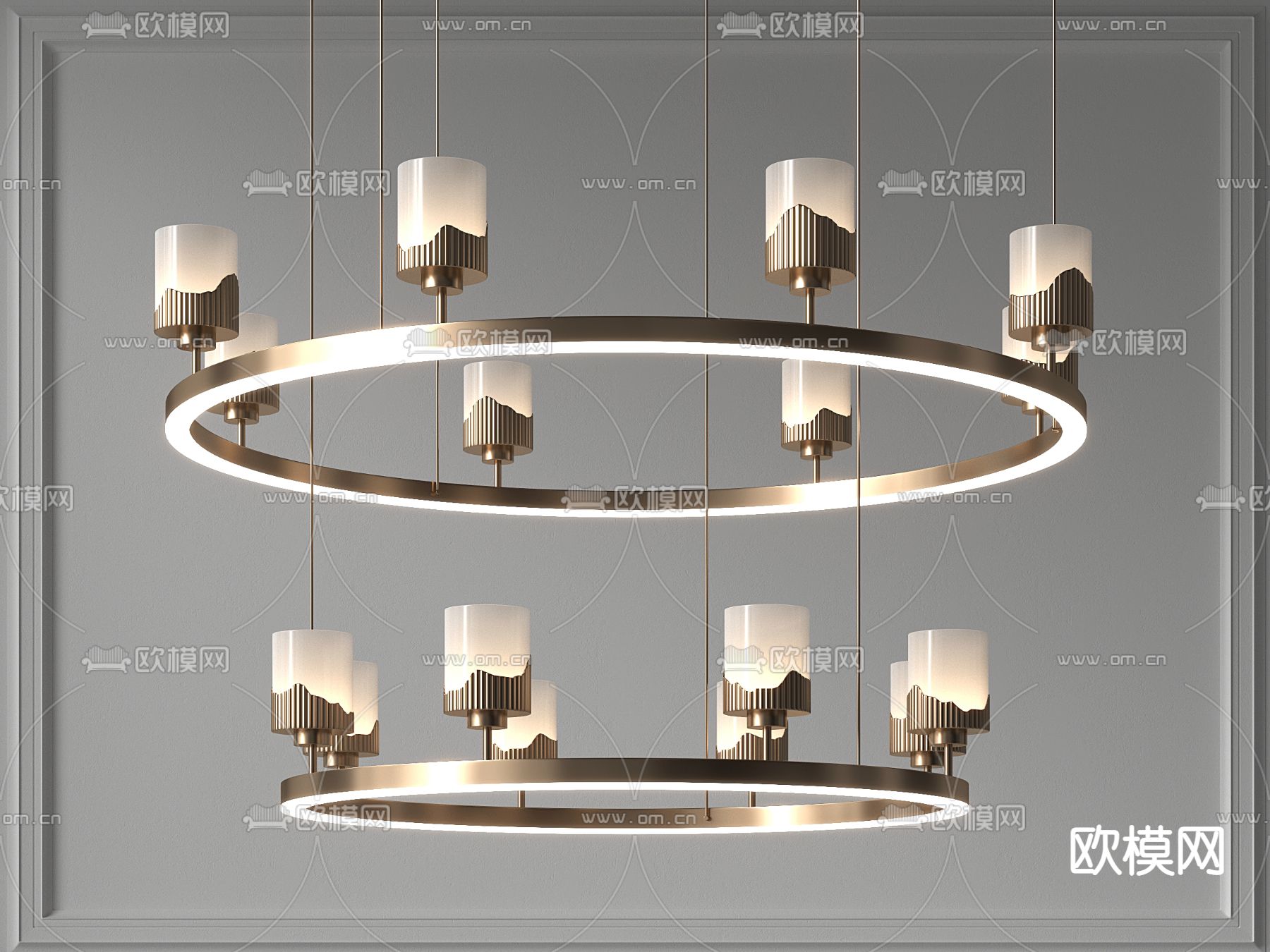 新中式双层圆环吊灯su模型下载（渲染图1）