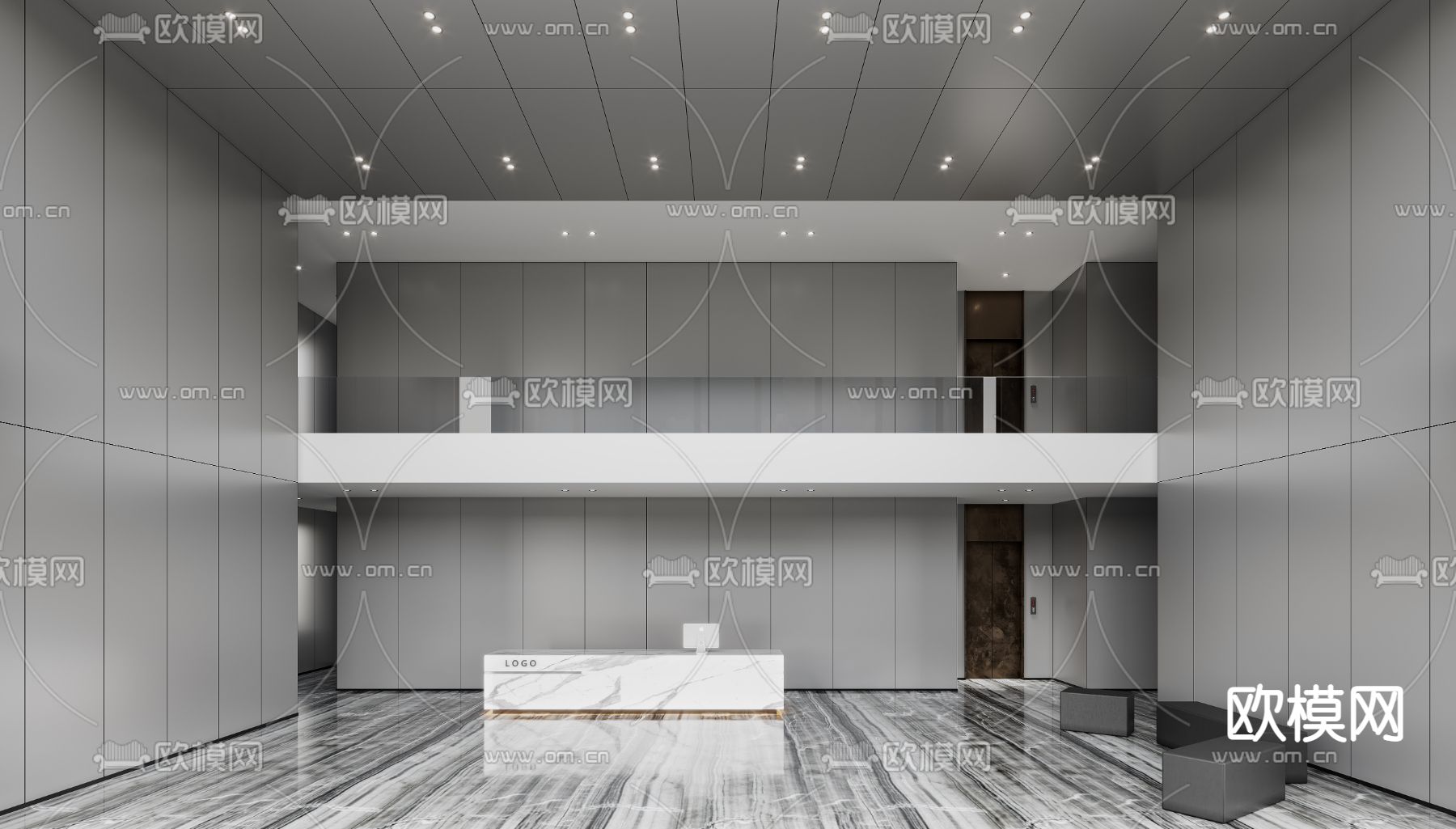 现代高级灰办公商务大堂3d模型下载